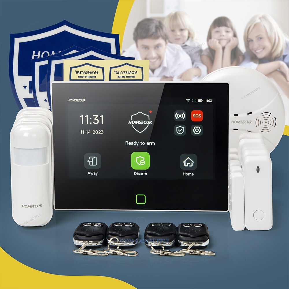 HOMSECUR Wireless WIFI 4G GSM SMS Autodial Home 7" Alarm System Touch Screen