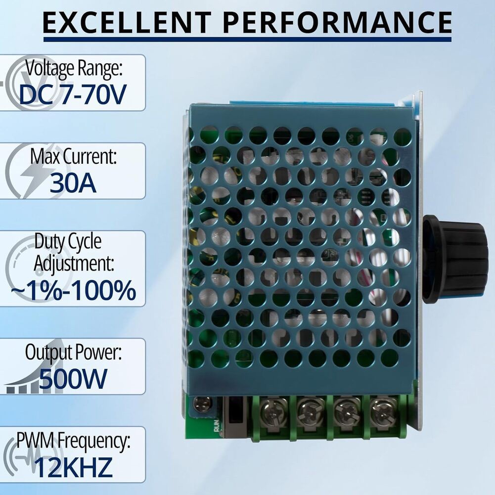 Adjustable For PWM DC Motor Controller 30A 7-70V Input with Automotive Fuse