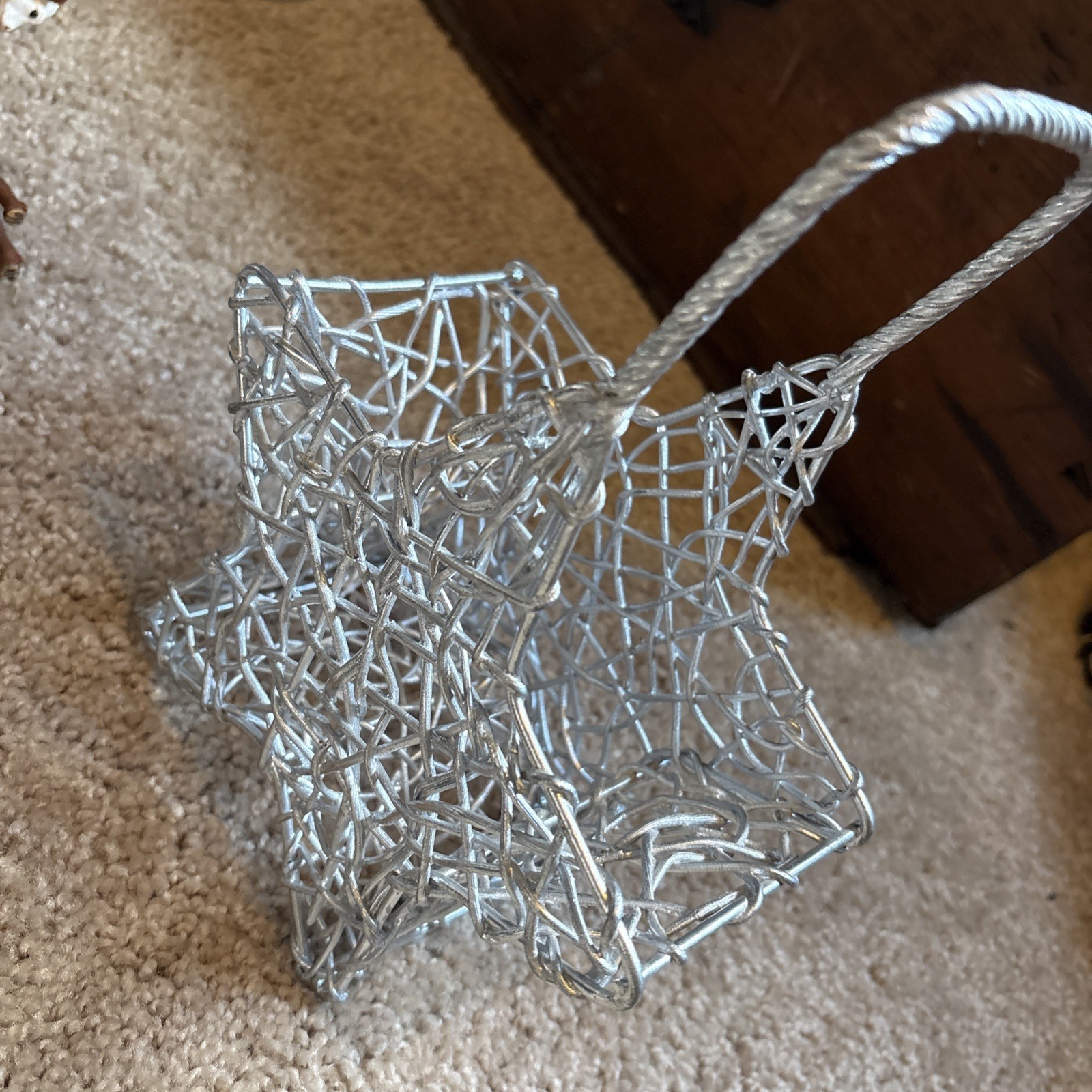 Silver star weaved wicker basket either handle 7x7