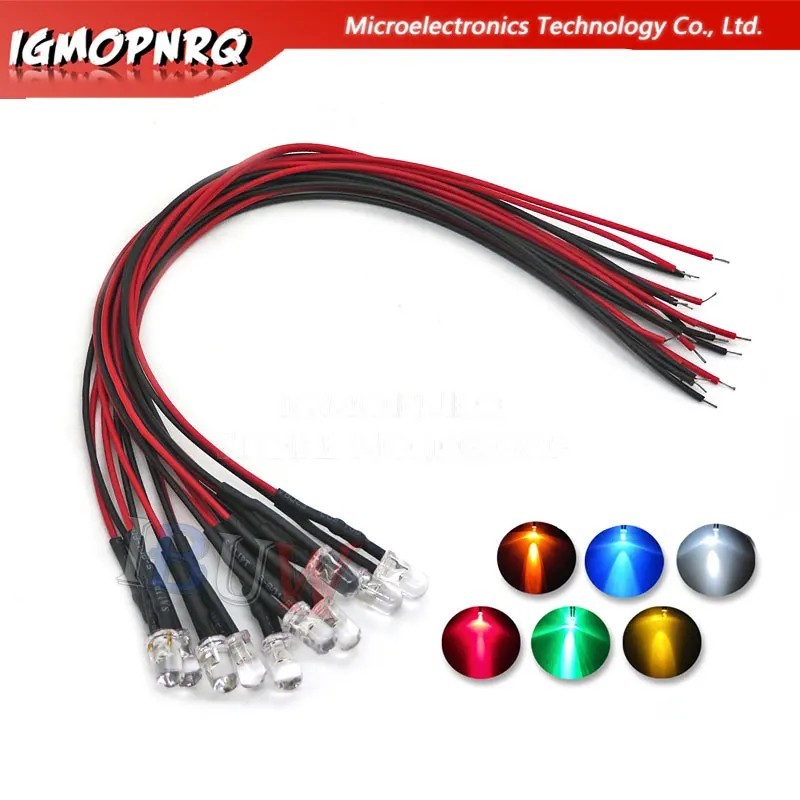 10Pcs New 3mm 5mm Pre Wired LED DC9-12V Lights Emitting Diodes