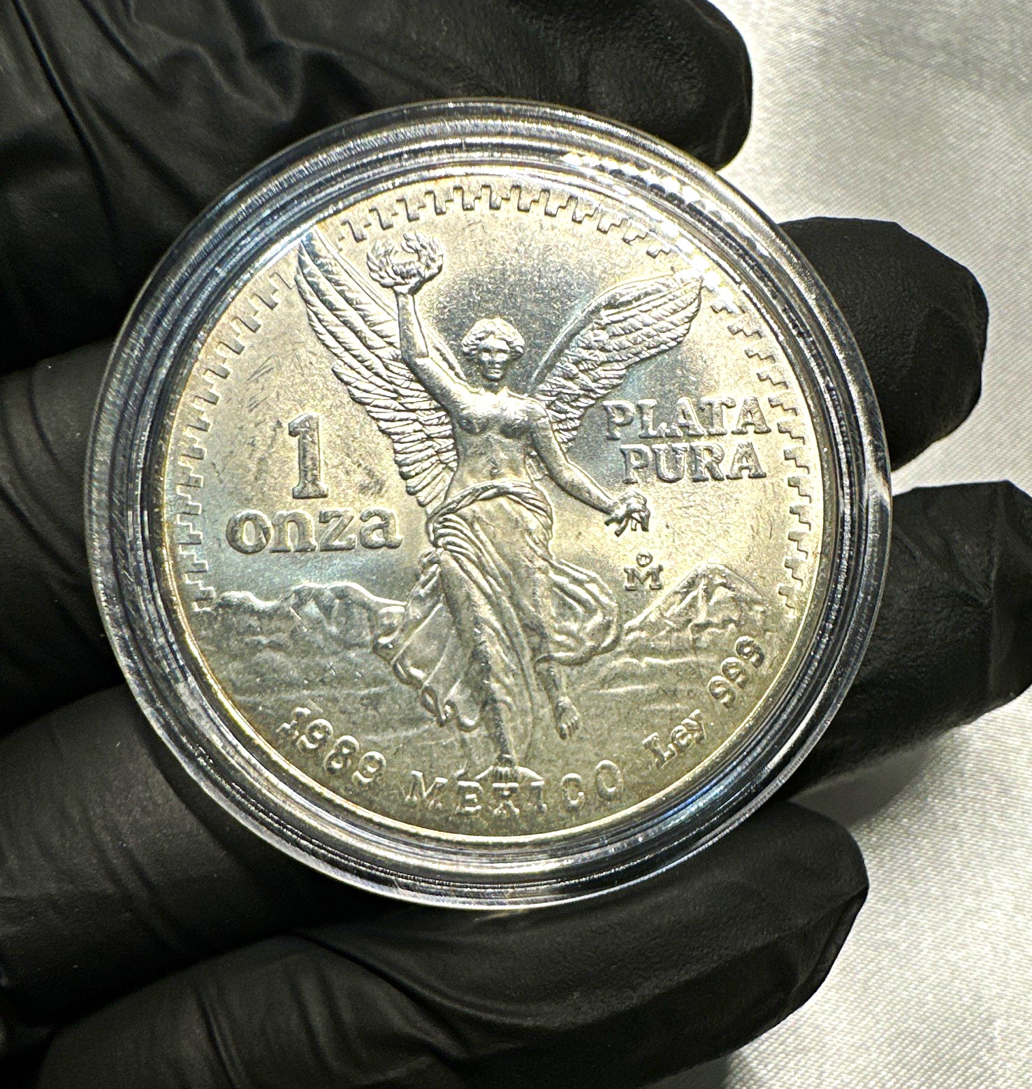 1989 Mexico Libertad 1 Onza Plata Pura Ley .999 Silver Coin KM#494