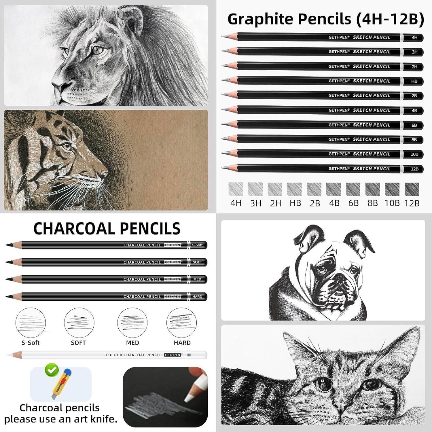 Drawing Sketching Pencil Set, 24 Piece Pro Artist Sketch Kit - Graphite...