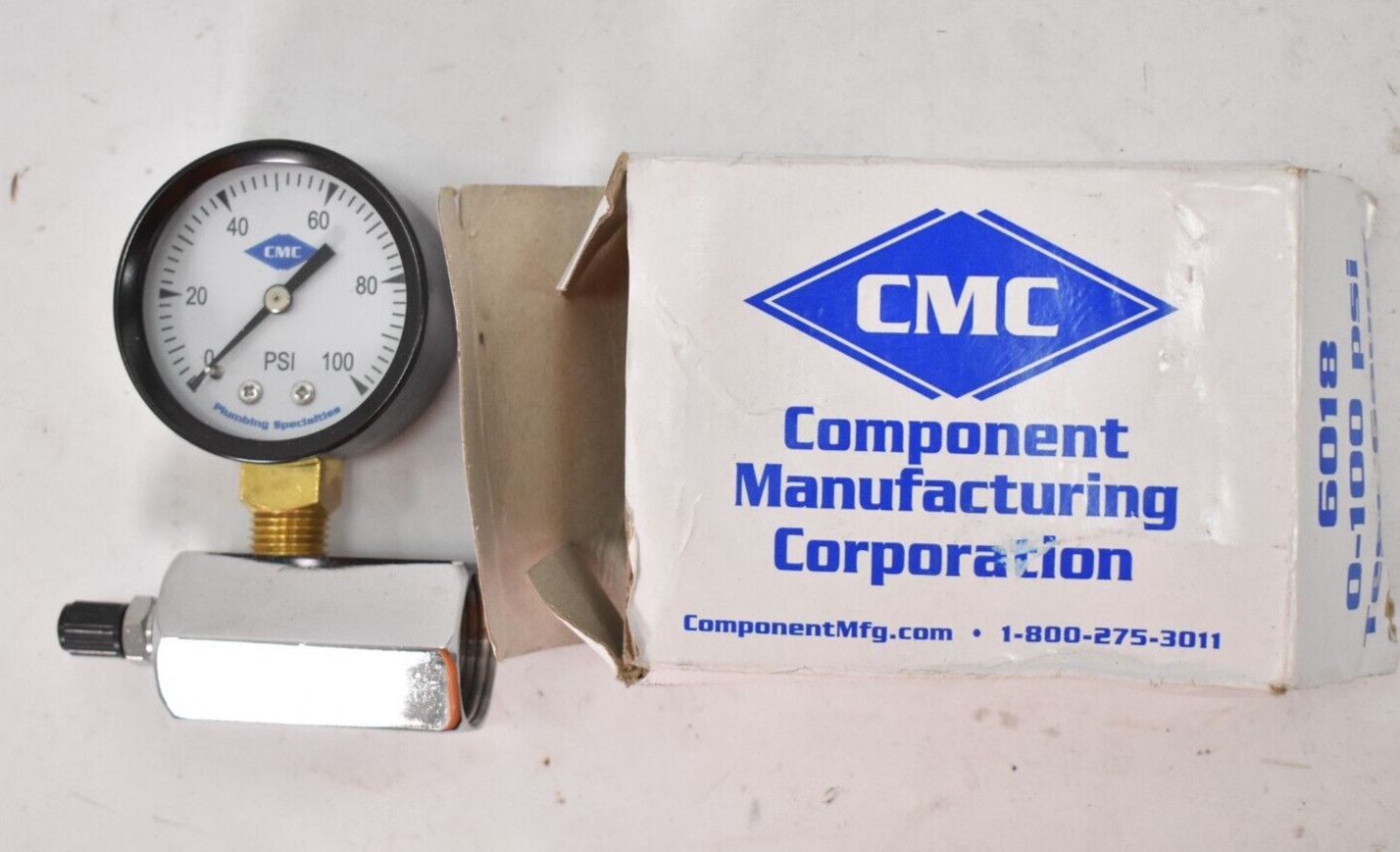 CMC Test Gauge 0-100 PSI 6018 Black Frame Bottom Mounted w Attachment 2" Dia