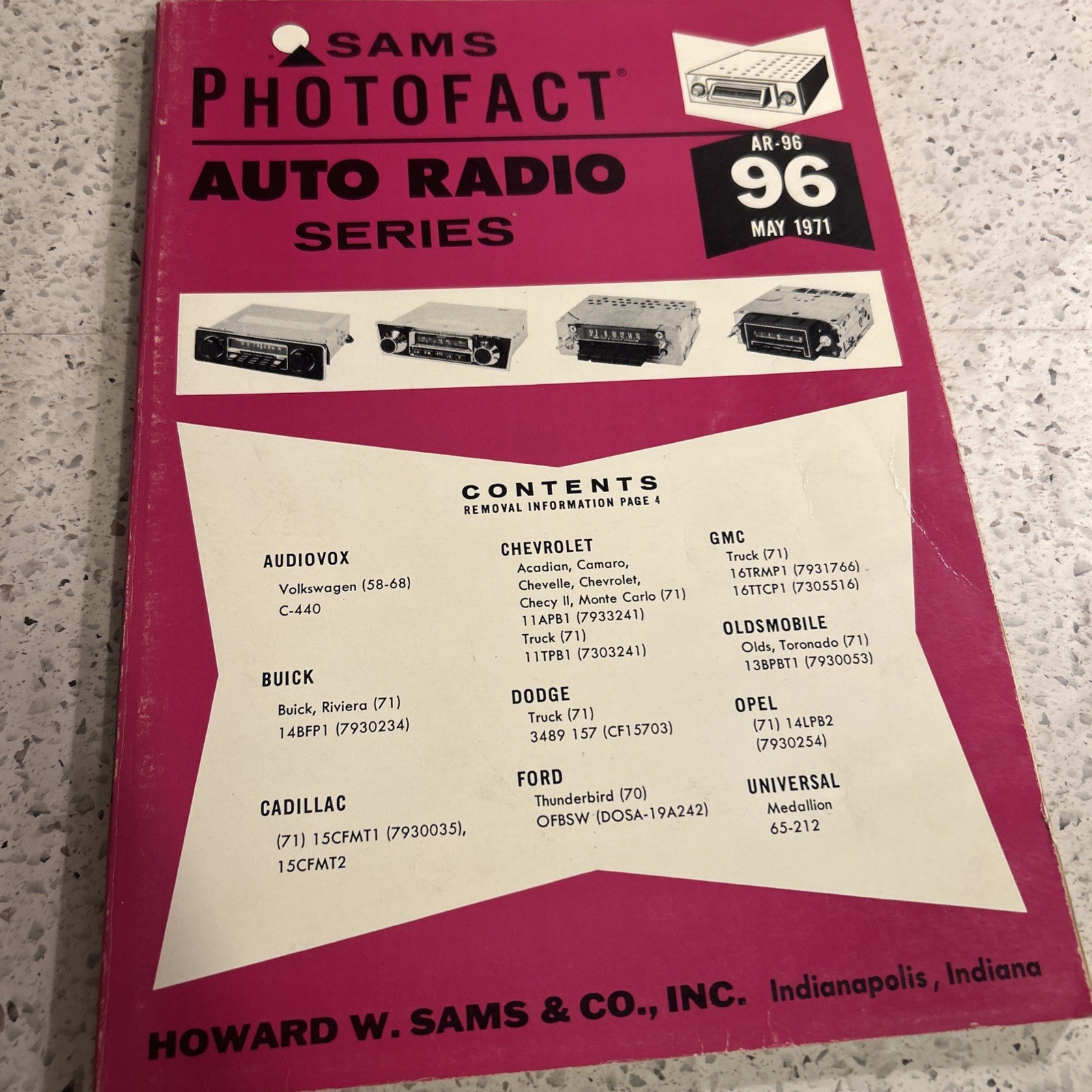 Sams Photofact Auto Radio Series AR-96