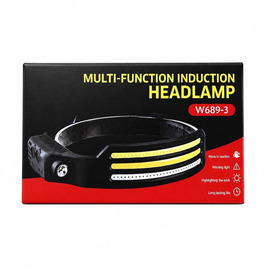 LED Motion Sensor Headlamp USB Rechargeable IPX4 1000lm 50m W689-3 Black