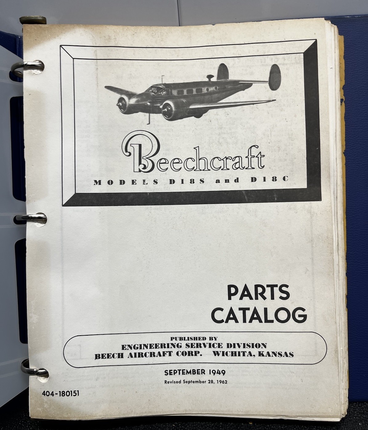 Beechcraft Model D18S and D18C Parts Catalog 404-180151 Original