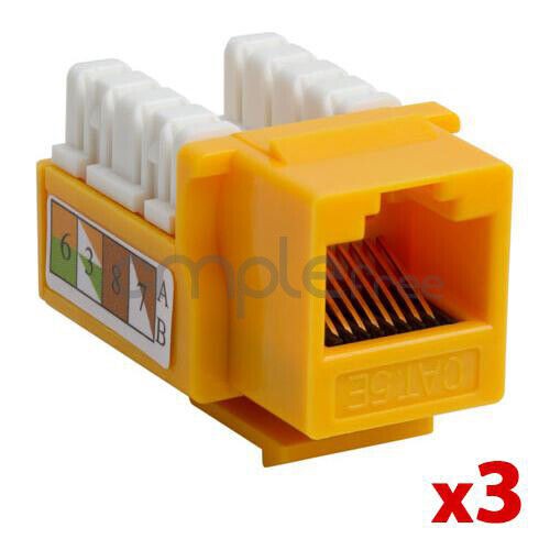3 pack Cat5E Keystone Jack Punch Down RJ45 CAT5 Yellow