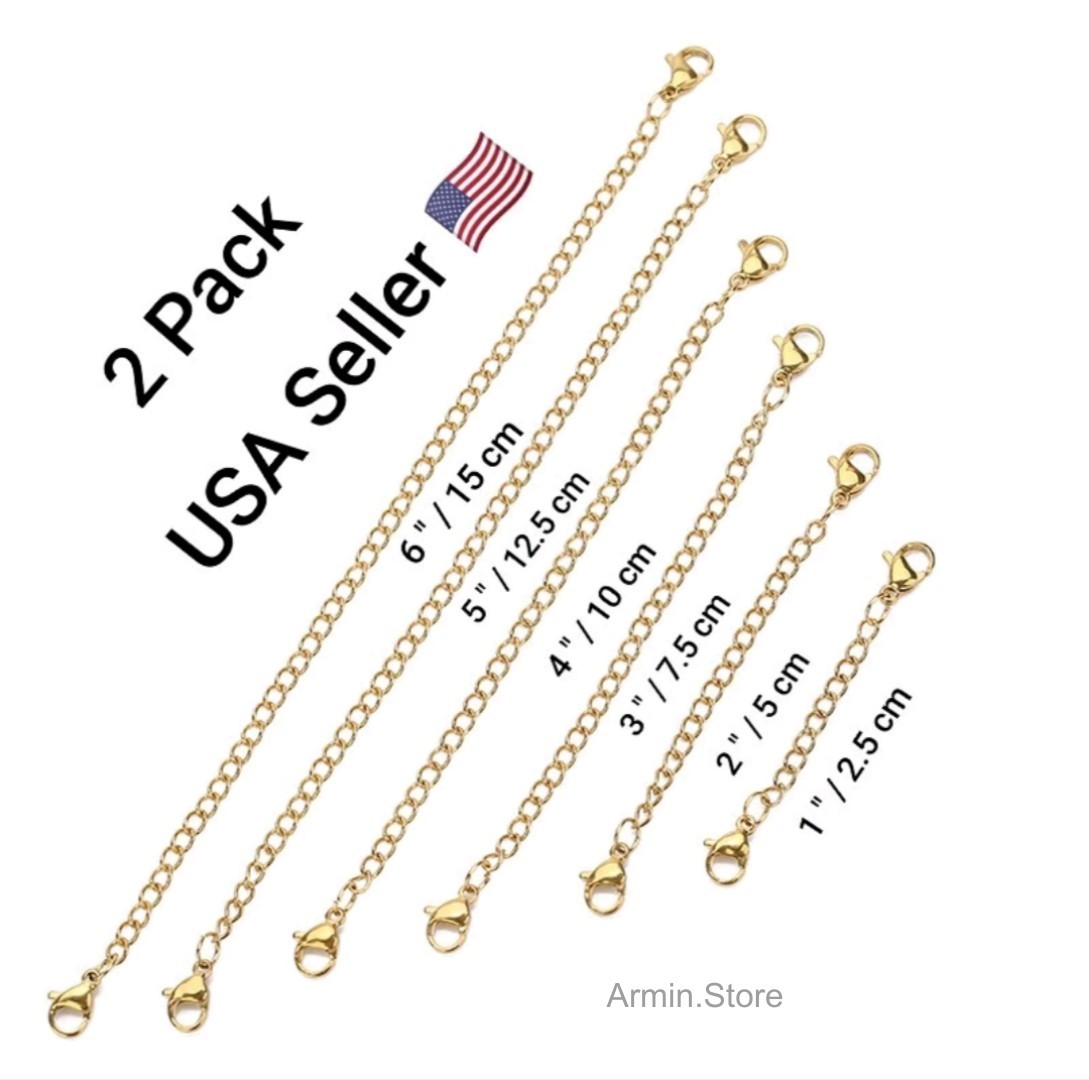 2-Pack Extender /Safety Chain Extender Necklace Bracelet Lobster lock 1" To 6"