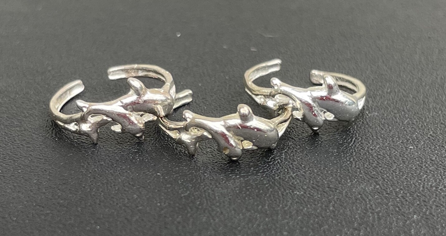 Two Jumping Dolphins toe Ring Genuine .925 Sterling Silver Adjustable Gift Box