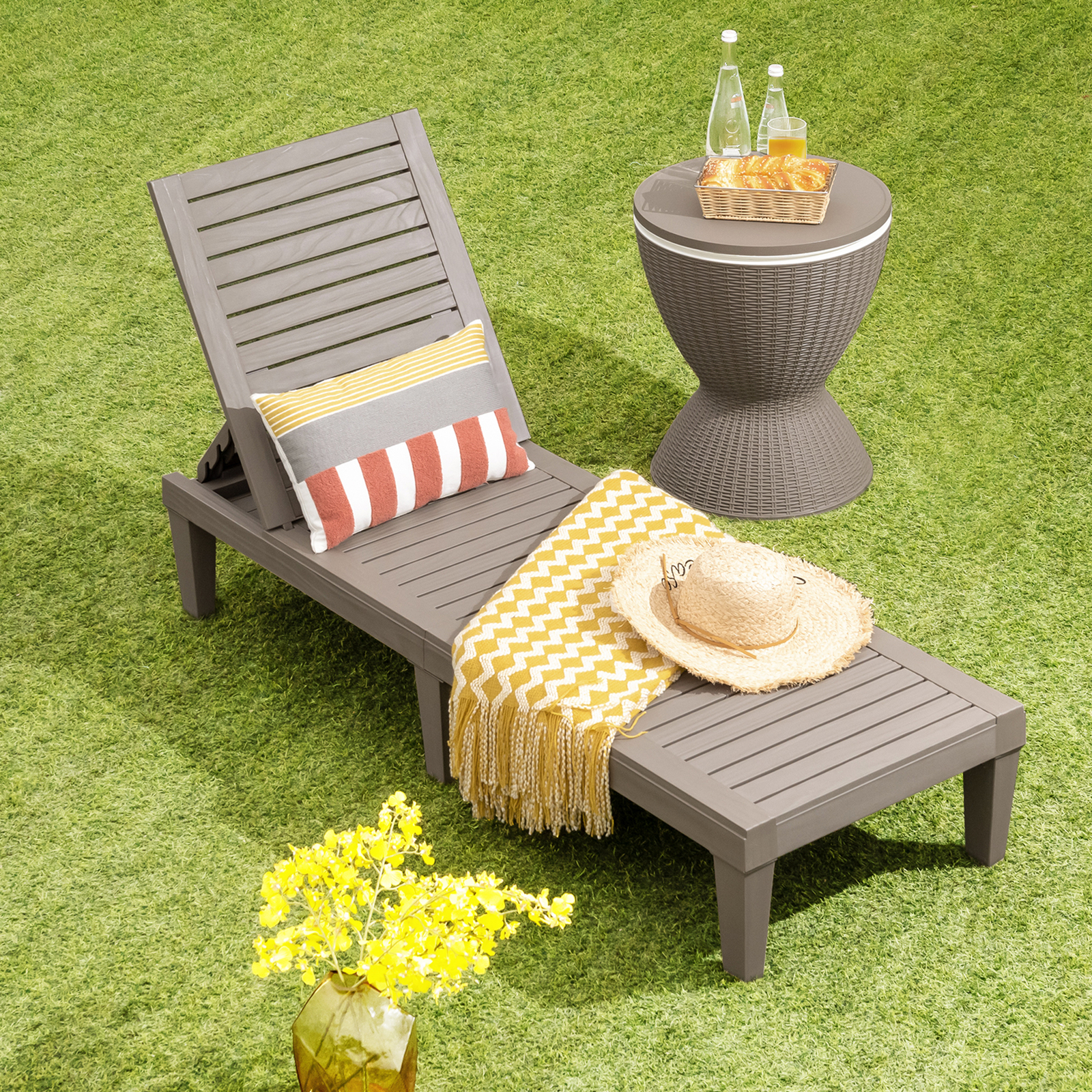 Set of 2 Patio Outdoor Chaise Lounge Chair Recliner w/ Adjustable Backrest Brown