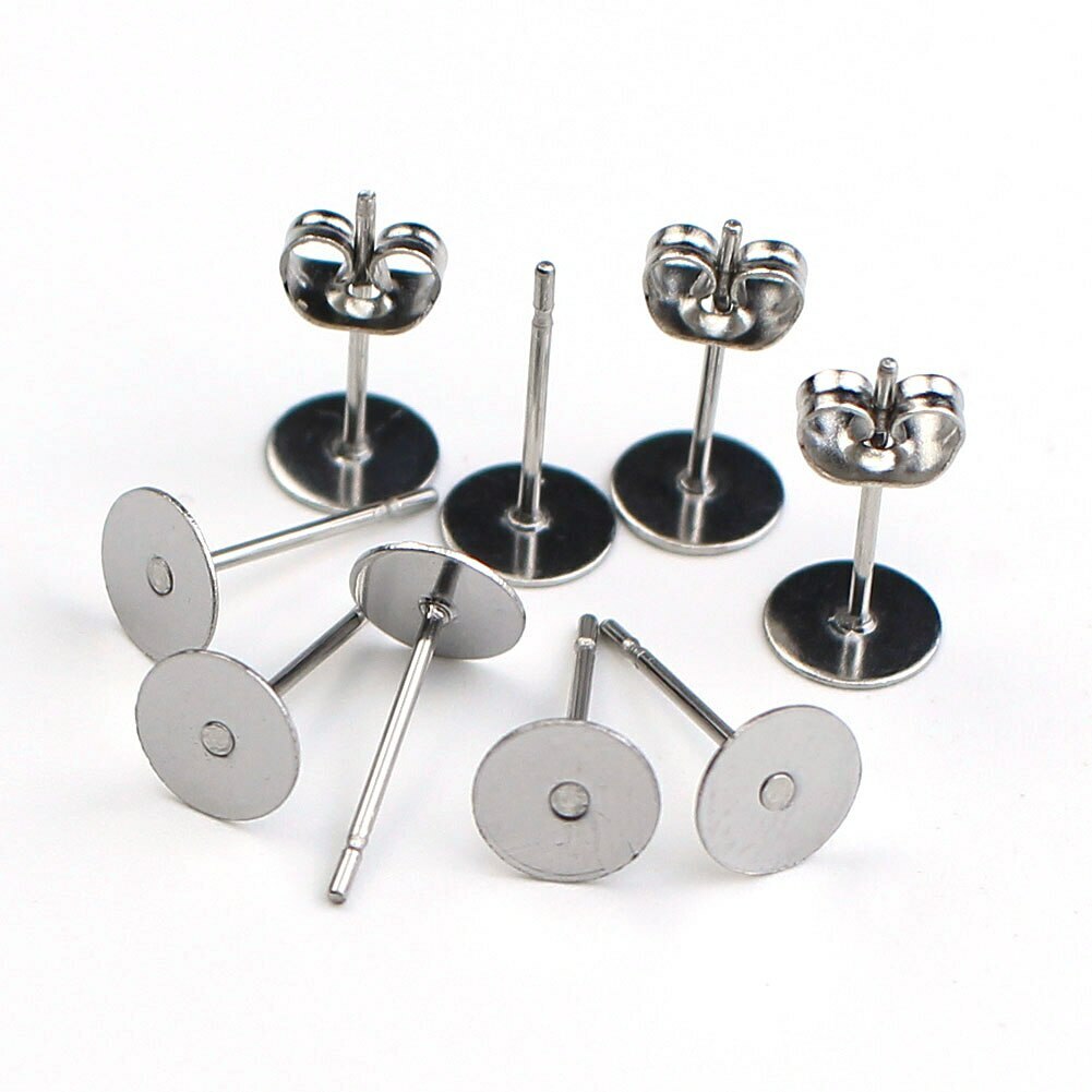200pcs Stainless Steel Blank Pad Flat Earring Post Studs Base Pins with Ear Back