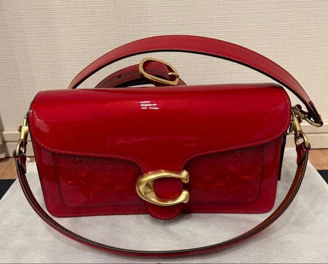 COACH Tabby 26 Signature Patent Leather Shoulder Bag CM554 Red New #ZJ