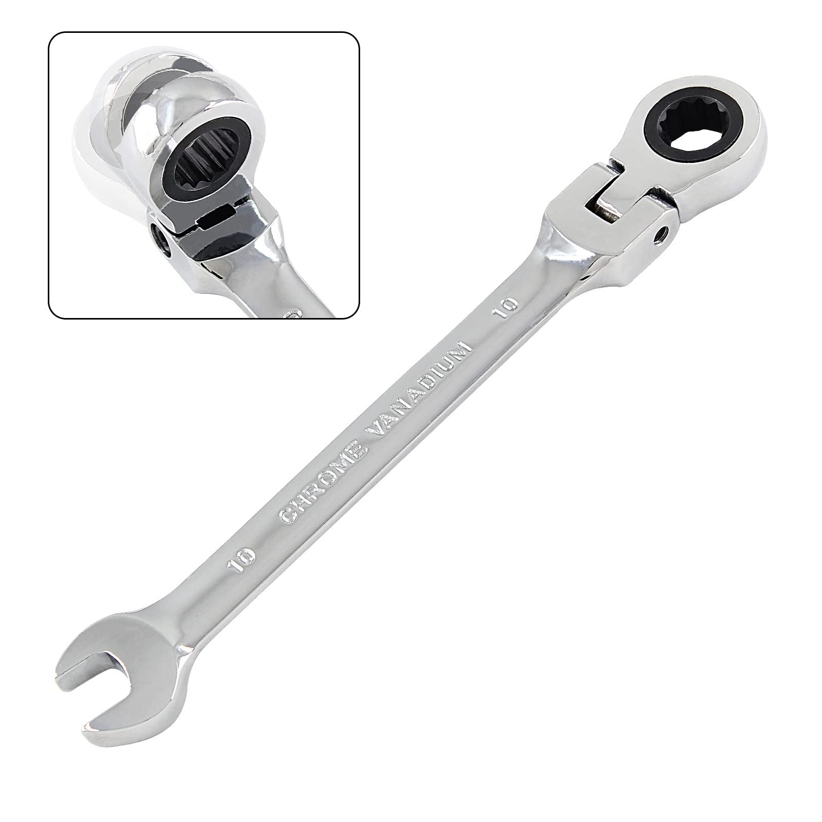 Rierdge 10mm 12 Point Flex Head Ratcheting Wrench, Metric Ratcheting Wrench w...