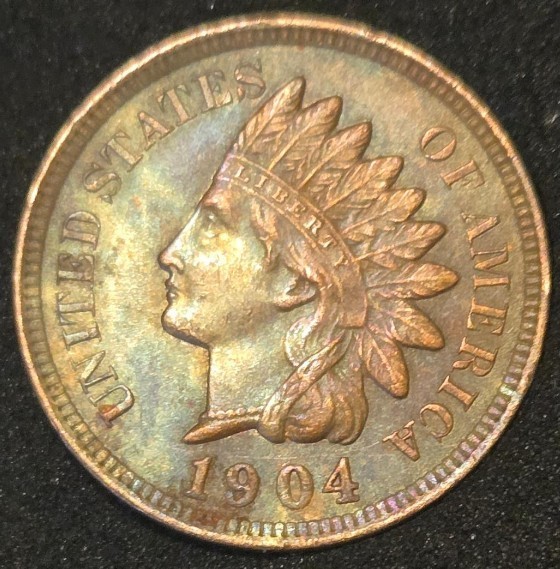 1904 Indian Head Cent - Intense Toning - FIERY REDHEAD - WOW! FREE SHIPPING