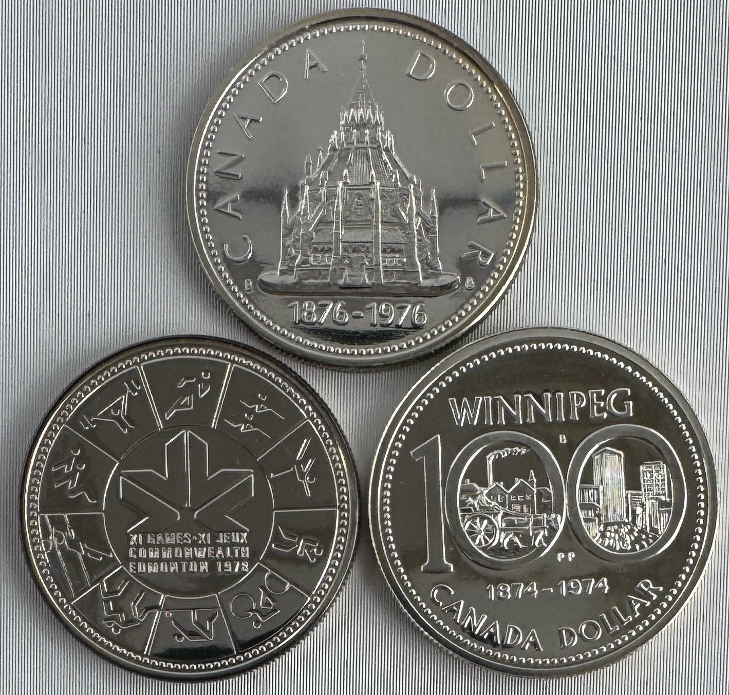 1974 + 1976 + 1978 Canada Silver Dollar PL 3-Coin Lot No Capsule Three 50% $1