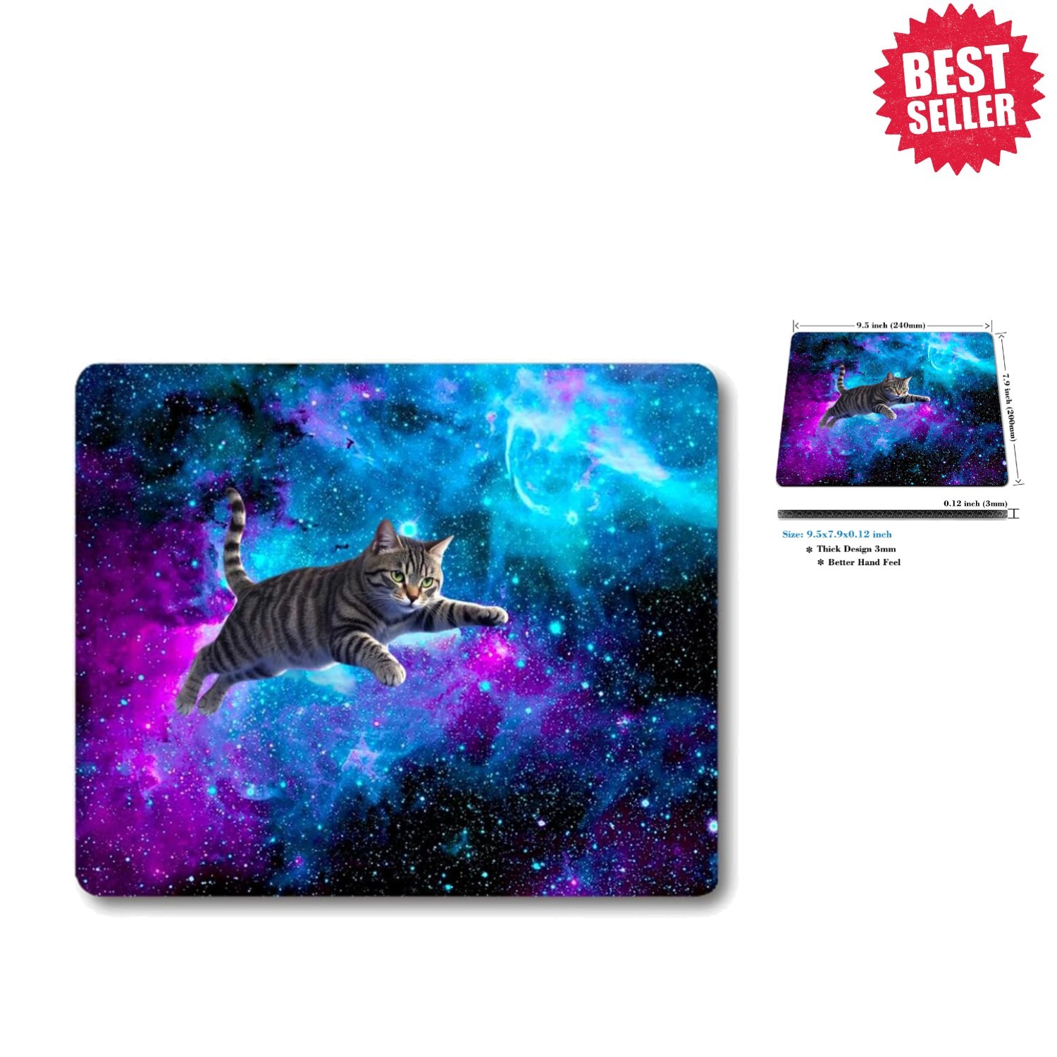 Vibrant Space Cat Design Mouse Pad | Compact 9.5" x 7.9" for Style & Comfort