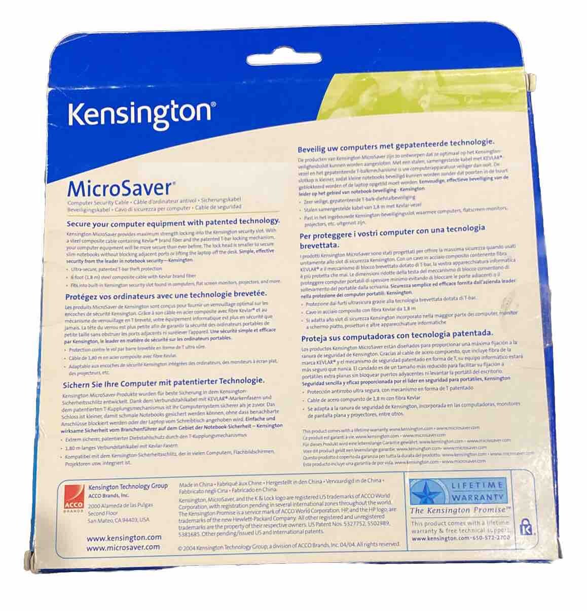 NEW Kensington 6 Ft. MicroSaver Keyed Lock 64085 Laptop Security Cable NIB