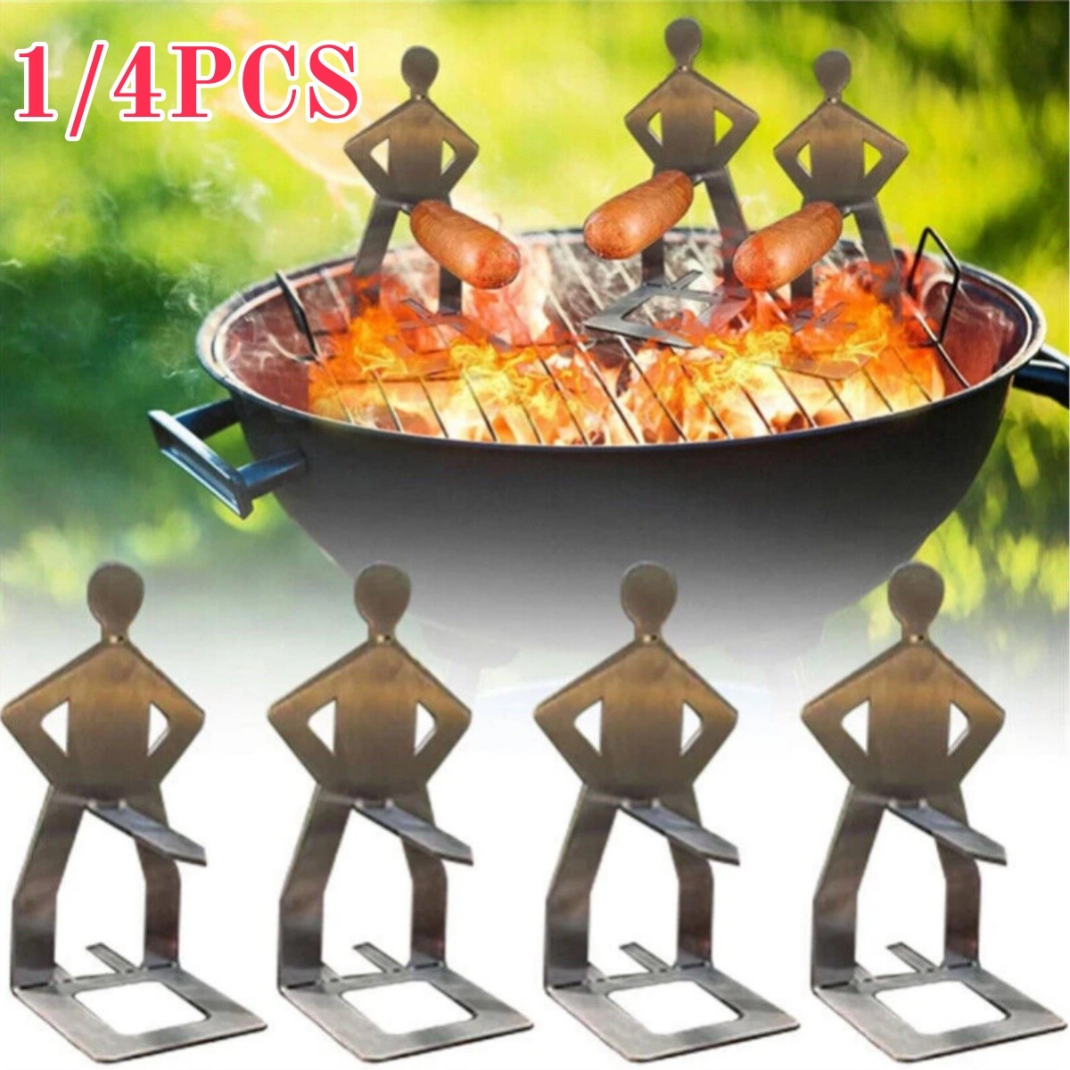 4X BBQ Stainless Steel Rack Roster Funny Guys Hot Dog Sausage Stand Holder Grill