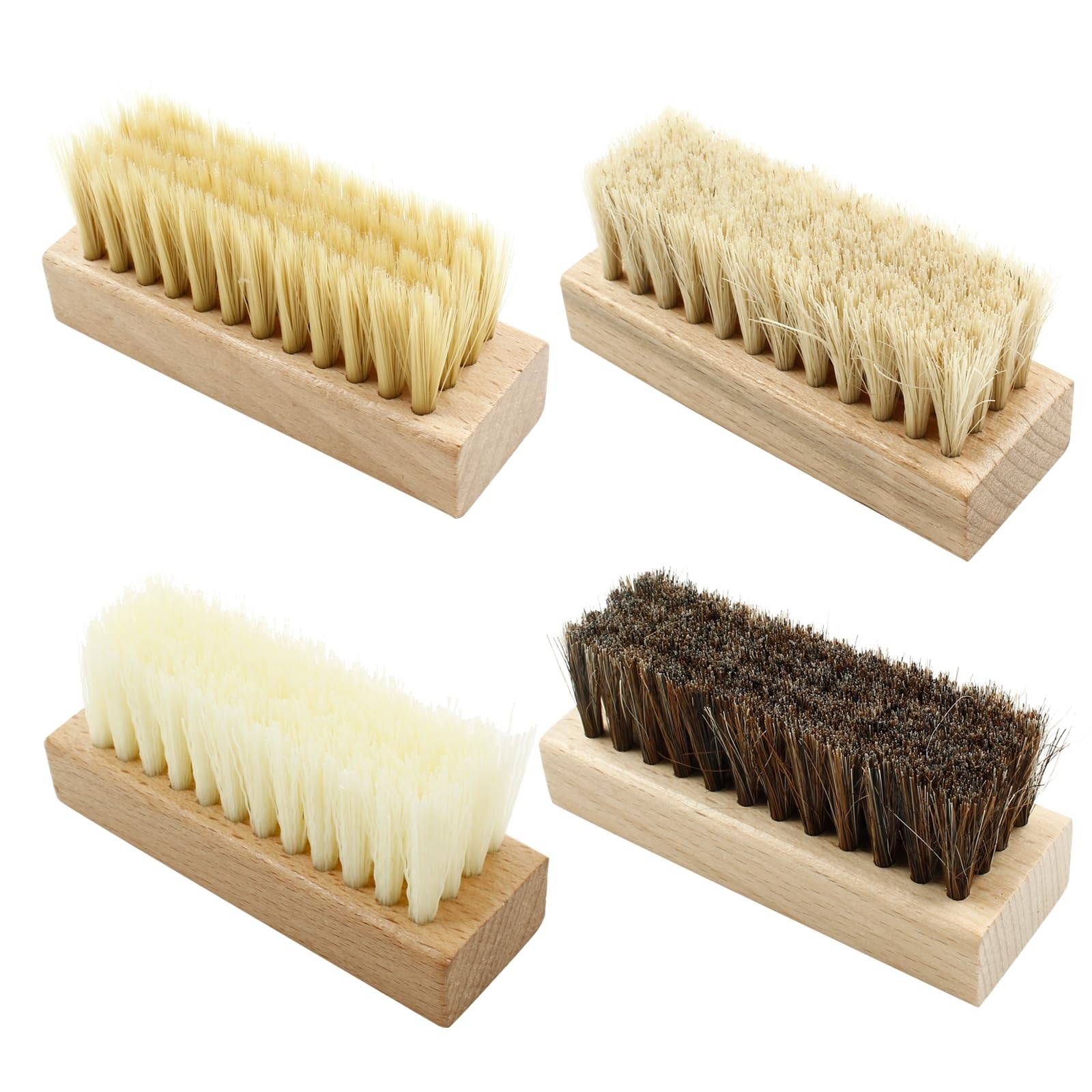 Unlorspy 4 Pcs Wooden Handheld Shoe Cleaner Brush Set - Nano Silk, PP Silk, N...