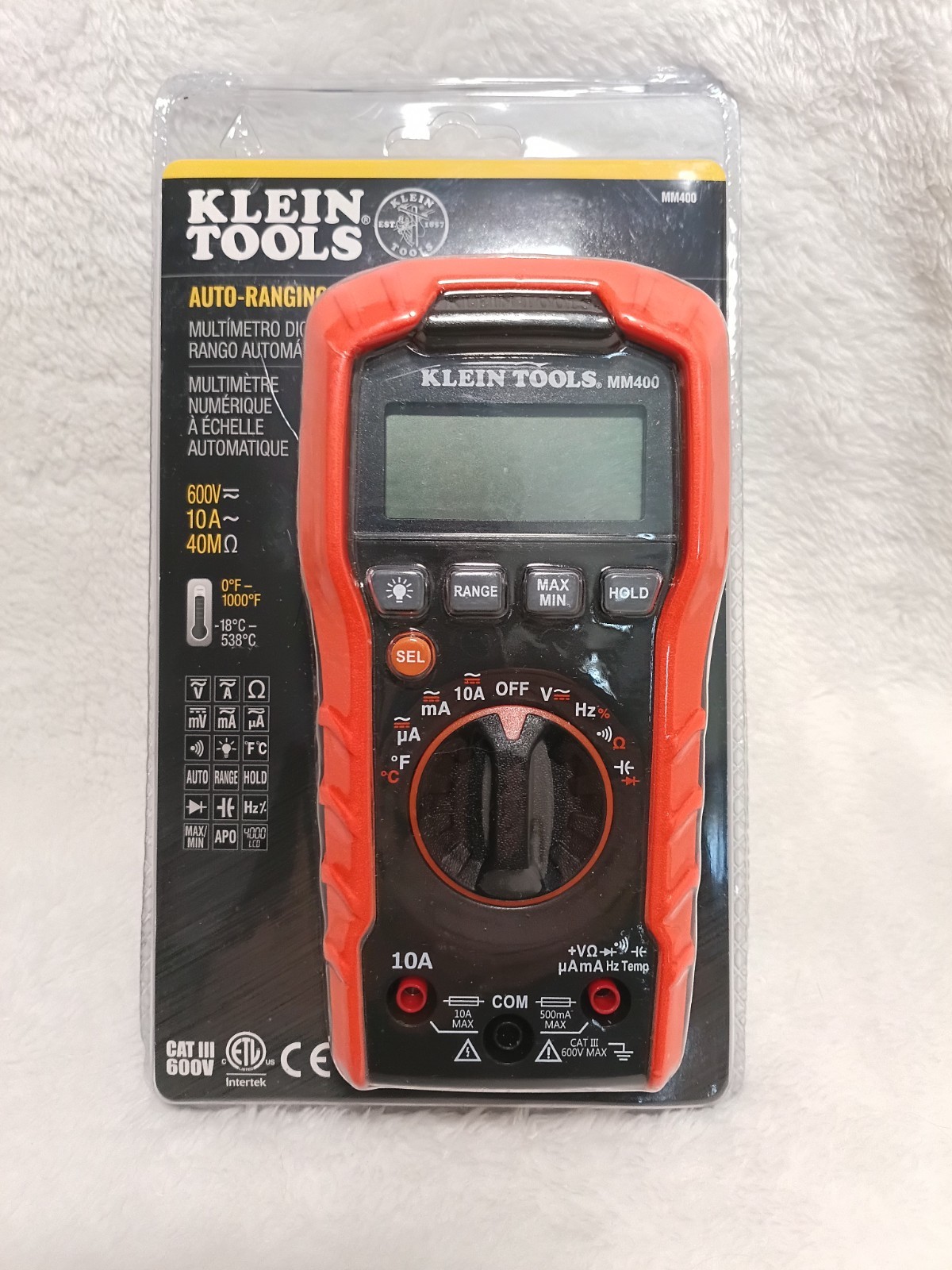 Klein Tools Auto Ranging Digital Multimeter MM400 600V 10A 40M