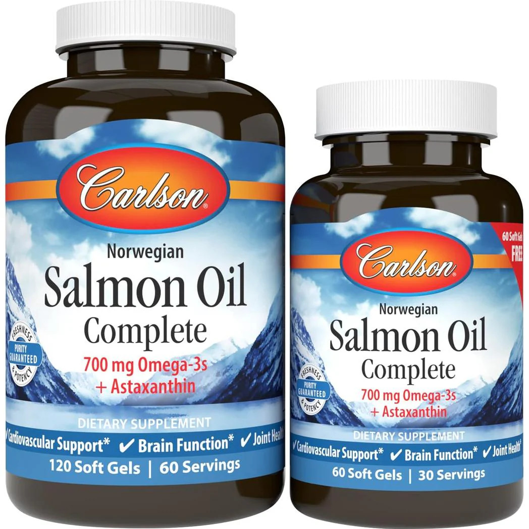 Carlson Labs Norwegian Salmon Oil Complete 120 60 Free Soft Gels Gluten-Free,