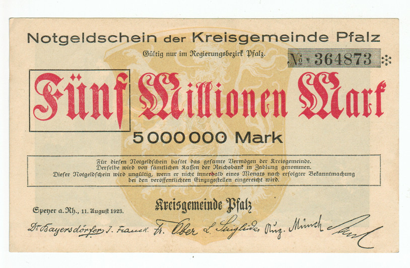GERMANY BANKNOTE 1 MILLION MARK PFALZ 1923