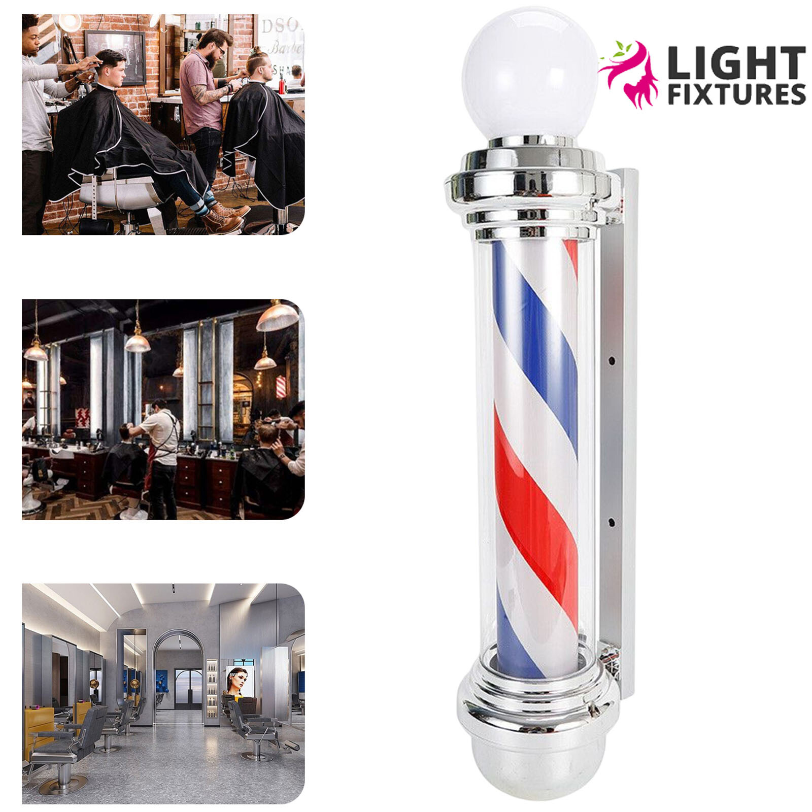 Rotating Barber Pole Light Vintage Barber Pole Lamp Ourdoor LED Hair Salon Sign