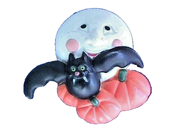 Easter Unlimited PIN Halloween Vintage MAN MOON VAMPIRE Bat PUMPKINS 80s Brooch