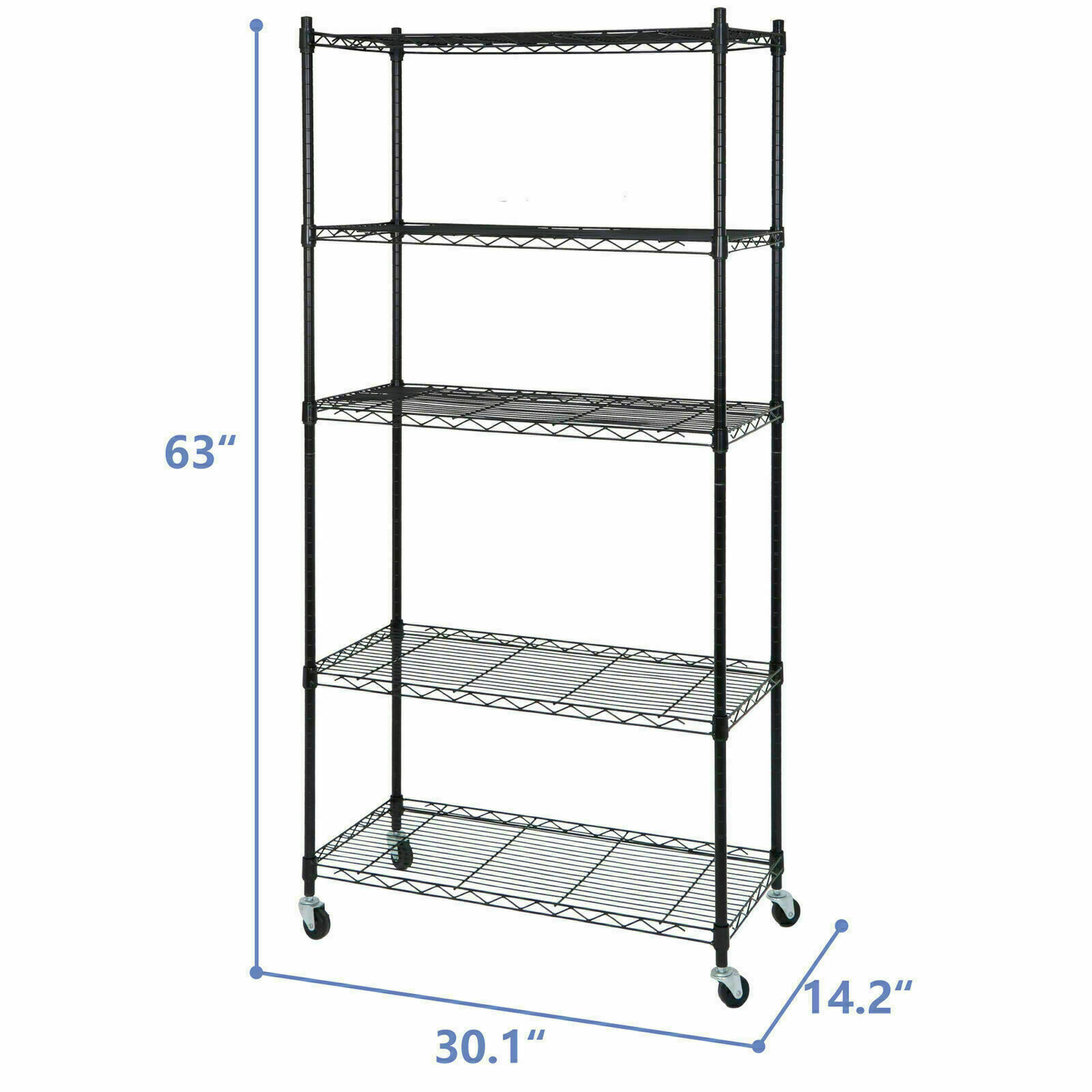 5-Layer Storage Rack Shelf Steel Wire Tier Rolling Carts Shelving Black Holder