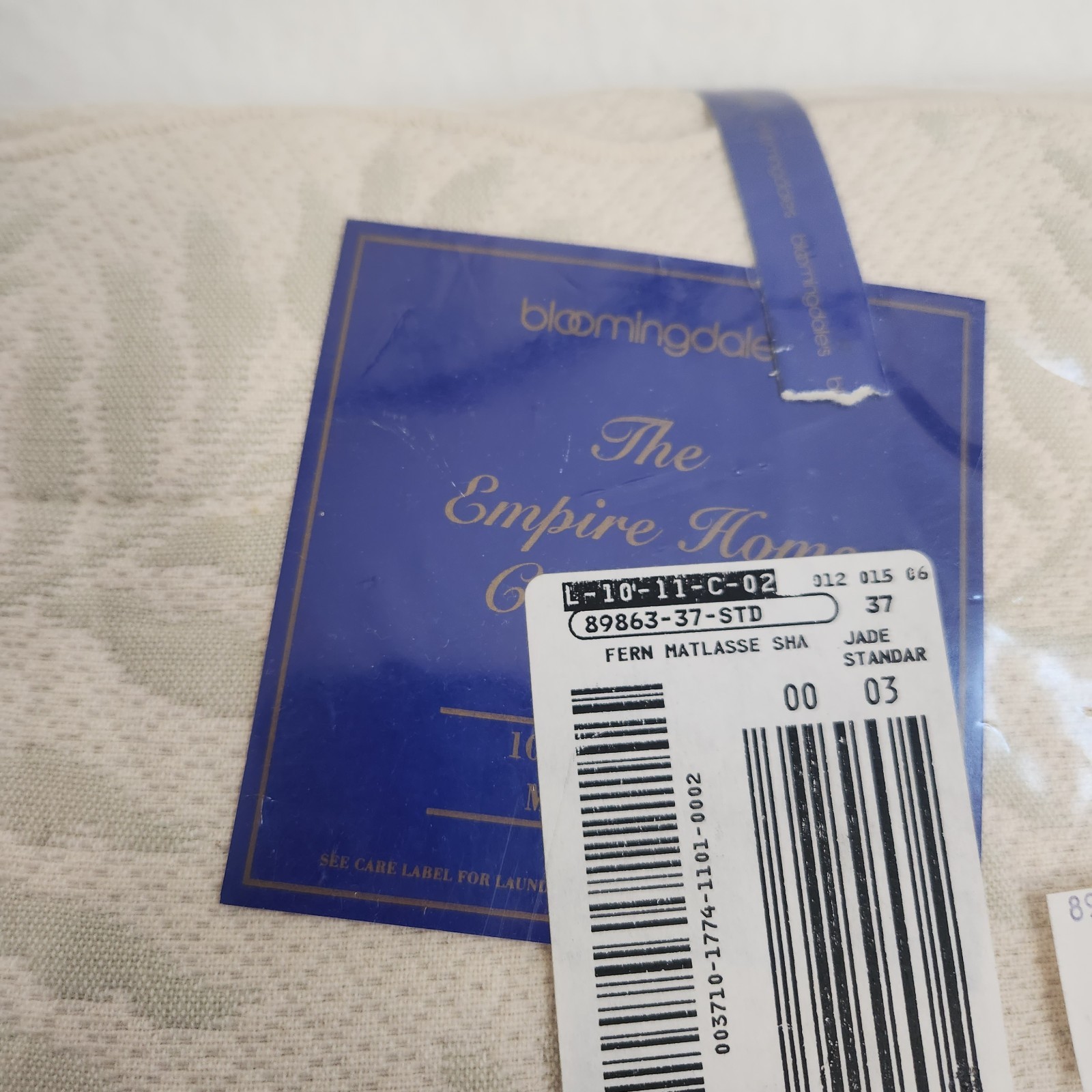 NEW Bloomingdale's Empire Home Fern Cotton Standard Pillow Sham Jade Green Leaf