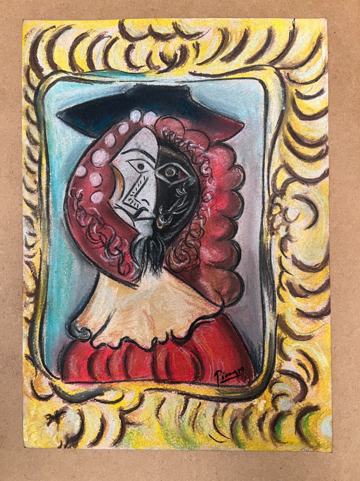 Pablo Picasso Drawing on paper (Handmade) signed and stamped mixed media.