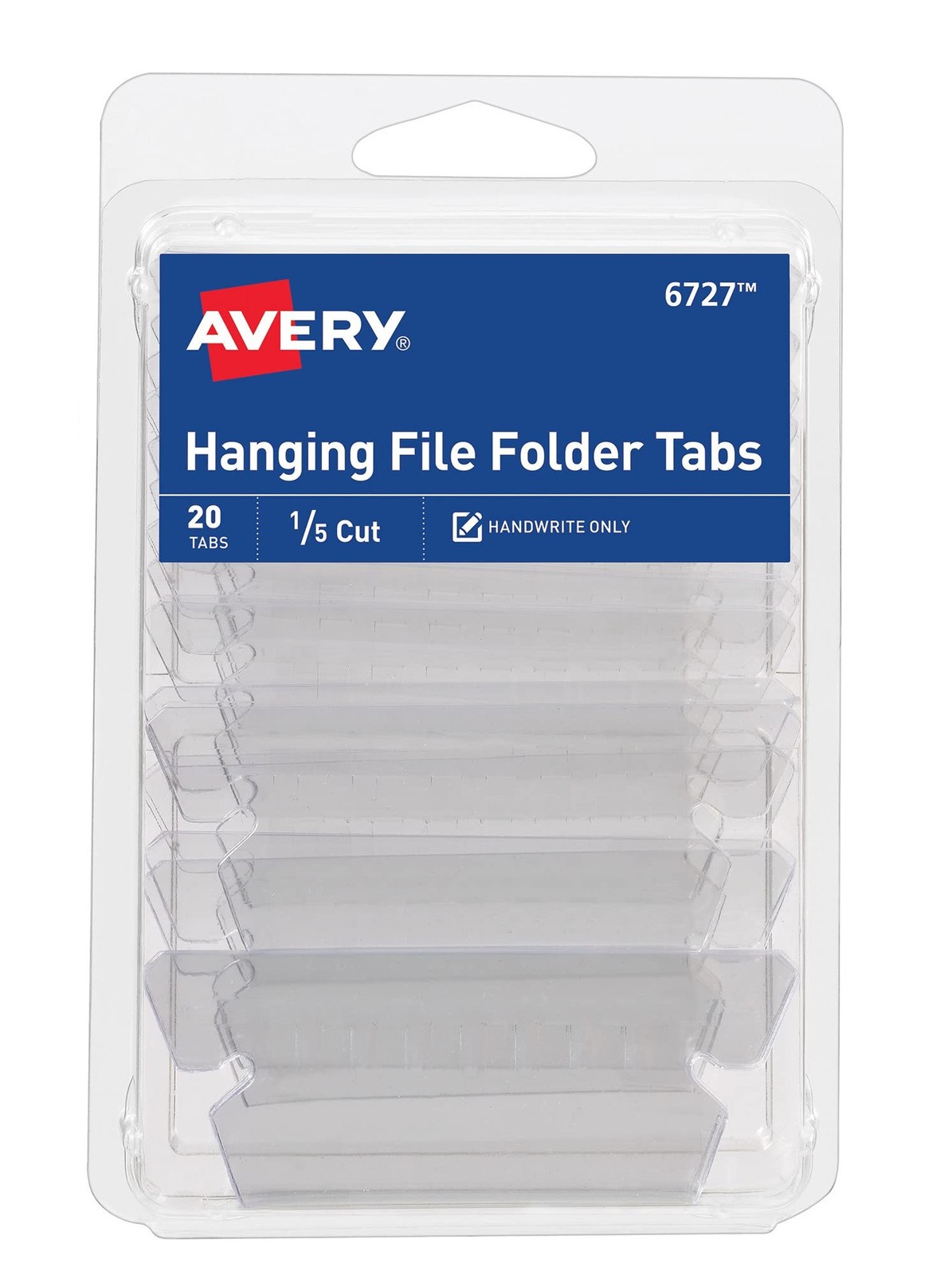 Hanging File Folder Tabs and Inserts, 1/5 Cut, Clear, 20 File Folder Tabs and In