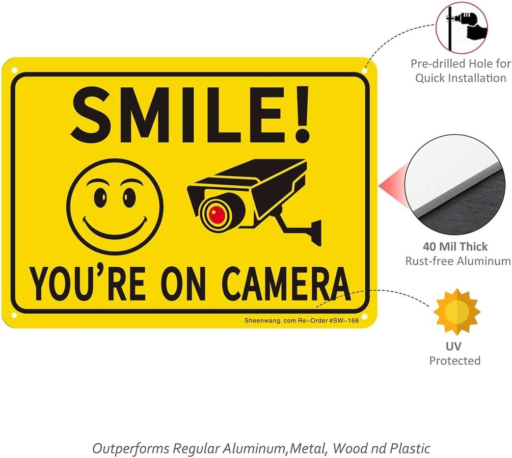 10x7 Smile You’re on Camera Sign - Durable, Reflective Security Signage (2-Pack)
