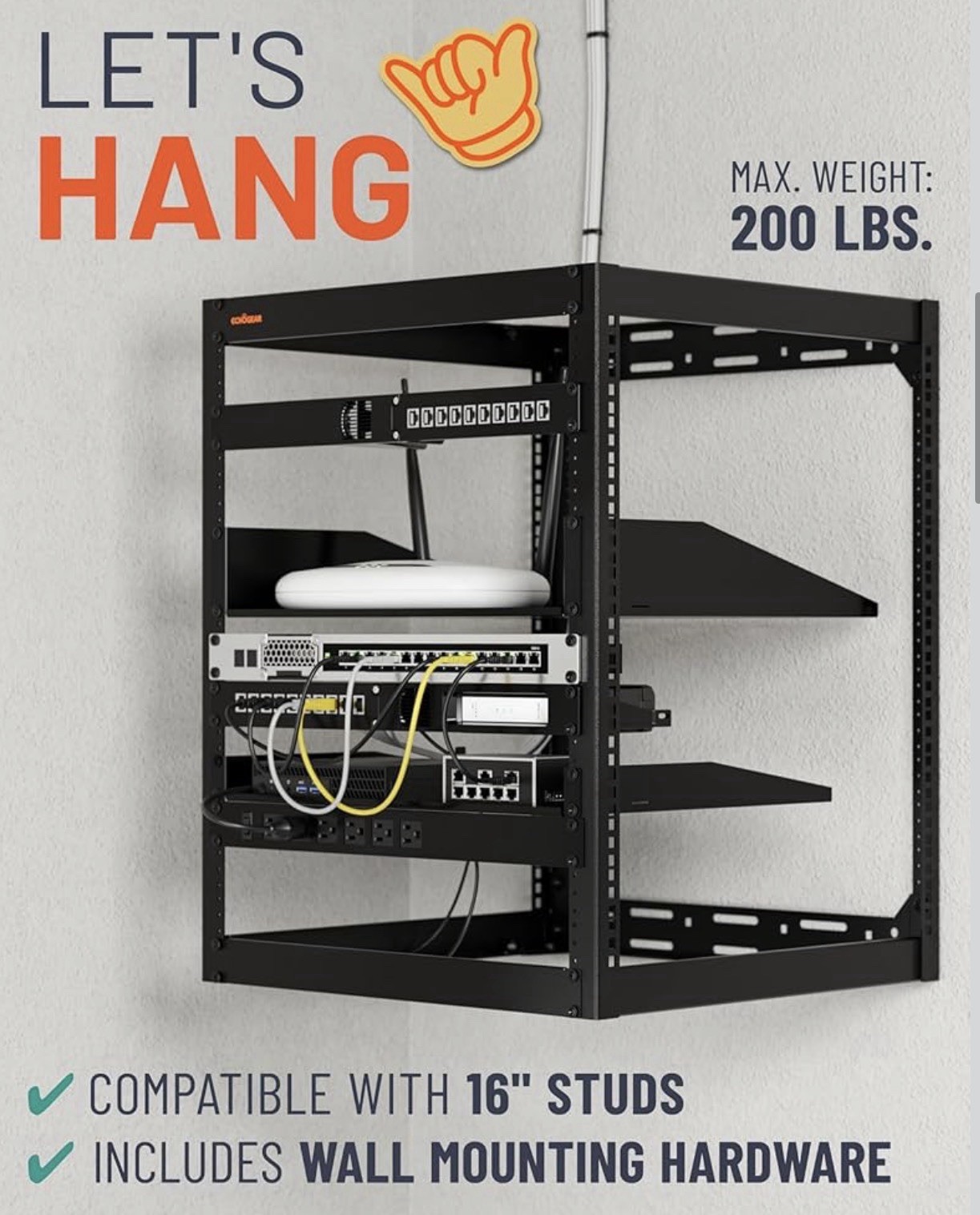 Echogear 15U Open Frame Rack For Servers & A/V Gear Stackable / Wall Mountable
