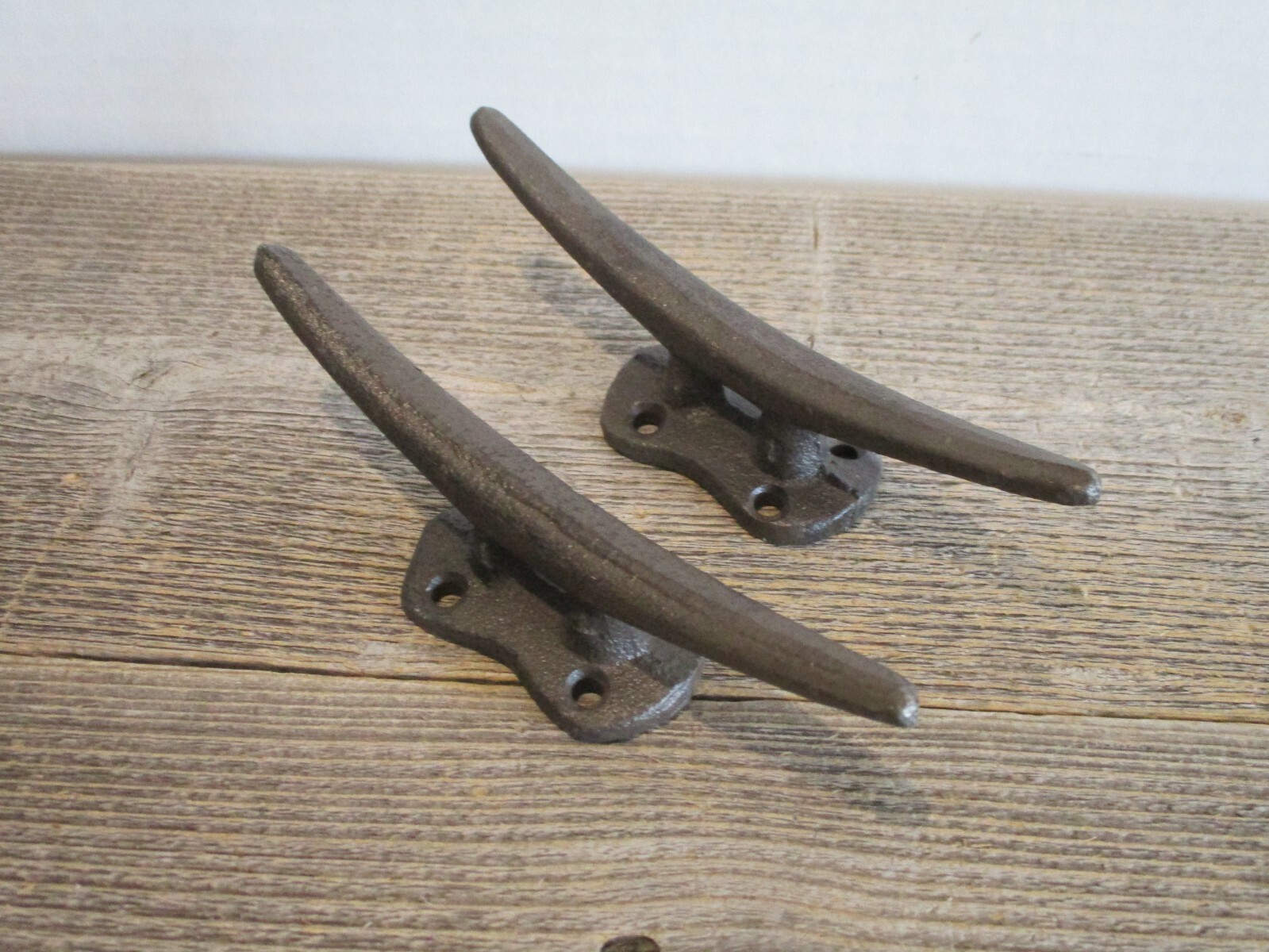 2 Cleat Boat Hooks Handles Pull Cast Iron Ship Dock Nautical Decor Rustic Finish