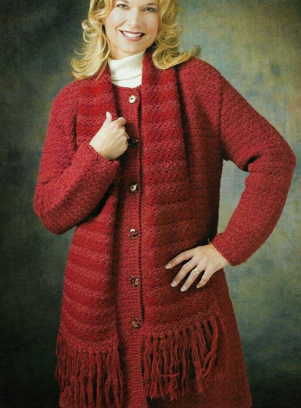 CRIMSON FIRE COAT & SCARF 3 SIZES WOMEN'S CROCHET PATTERN INSTRUCTIONS