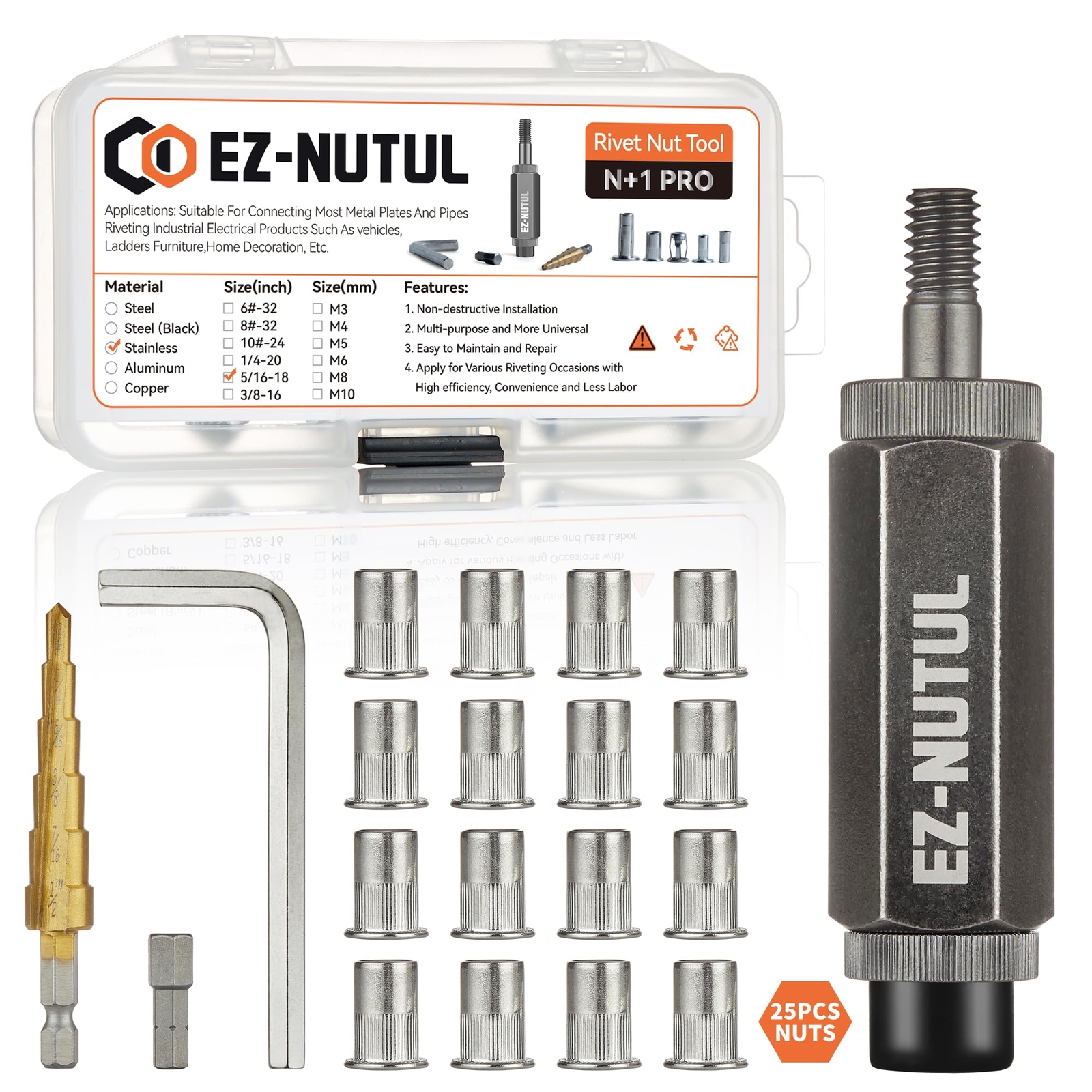 5/16-18 Stainless Steel Rivet Nut Installation Tool Set Heavy Duty Nutsert Kit