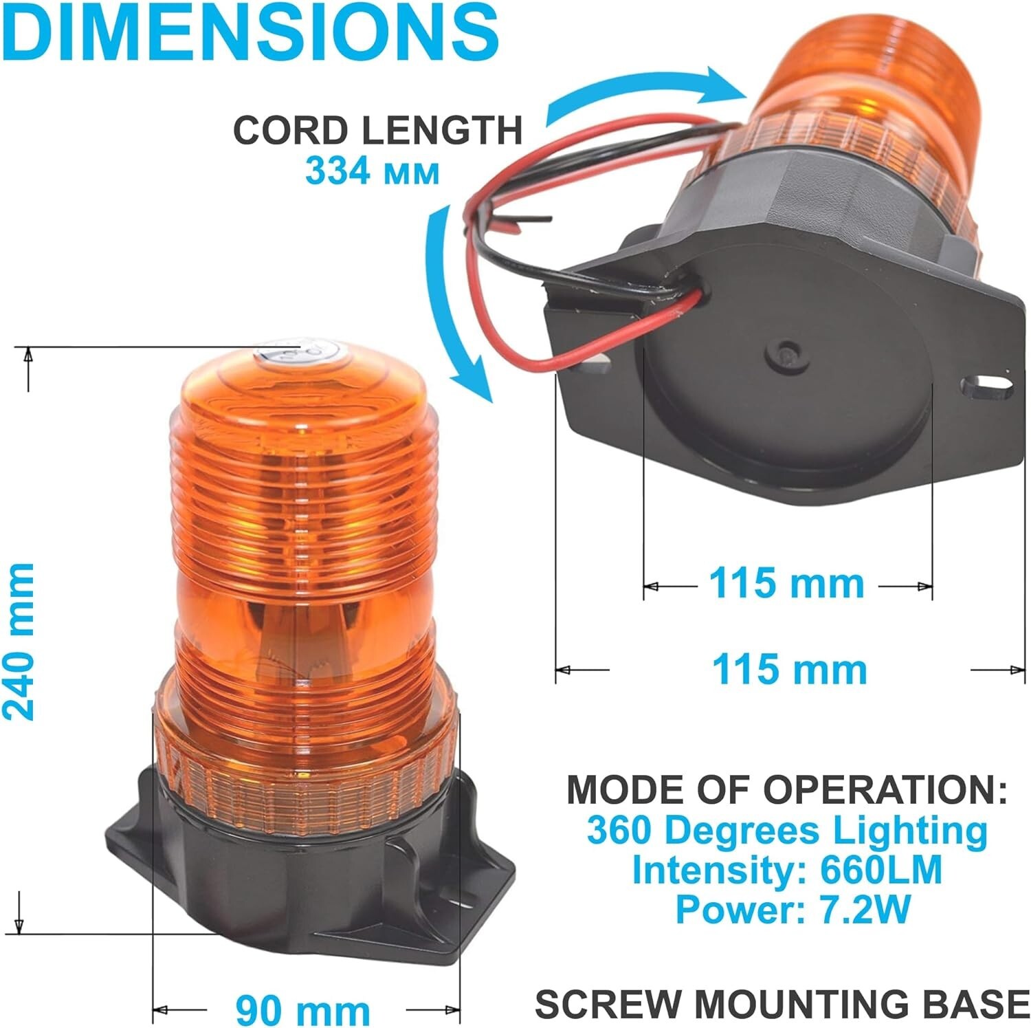 AMBER Mini Beacon Strobe Forklift 12-110V DC 360 Degrees Lighting Warning Light