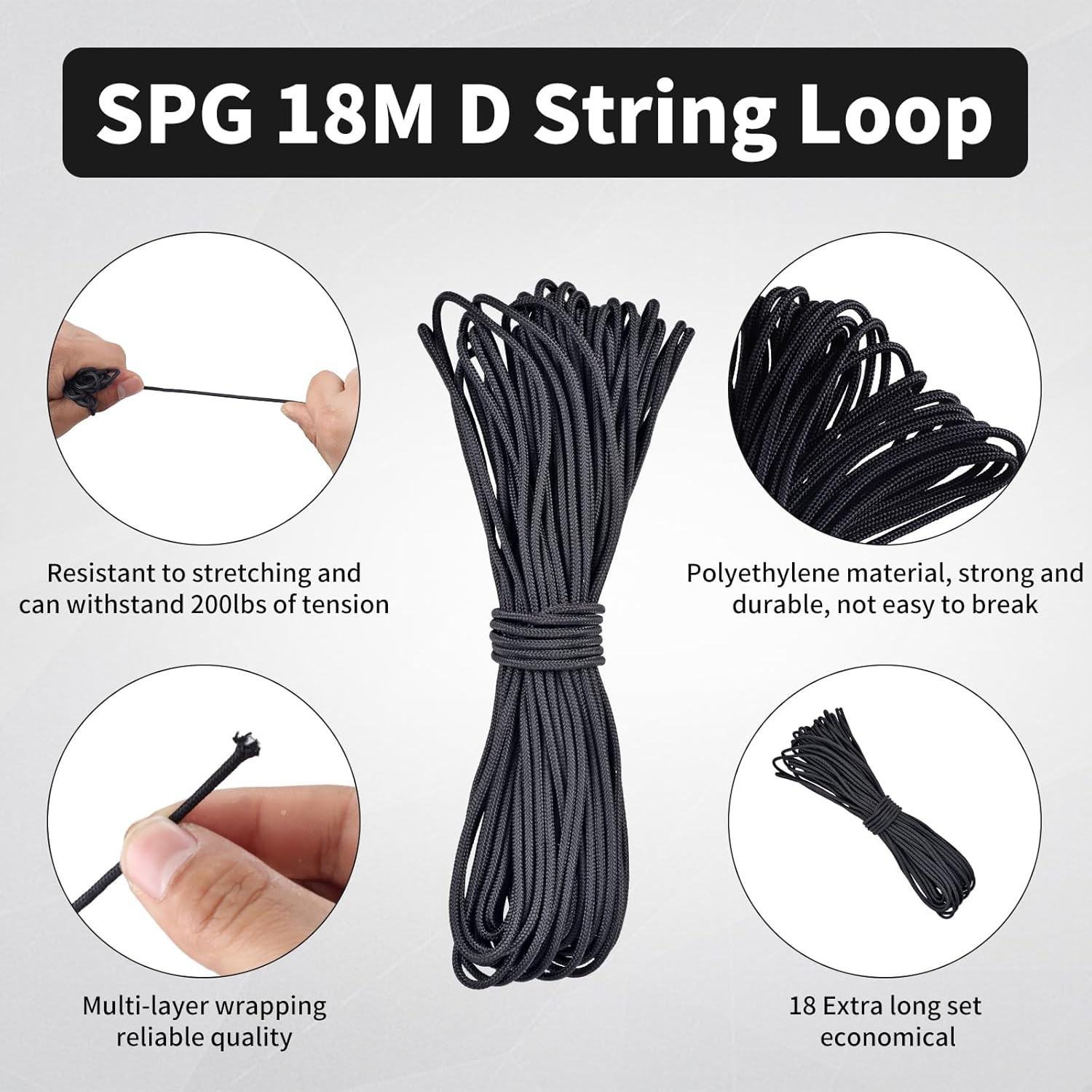 Archery D Loop String 59ft with Wax Durable for Compound Bow Up to 200lbs