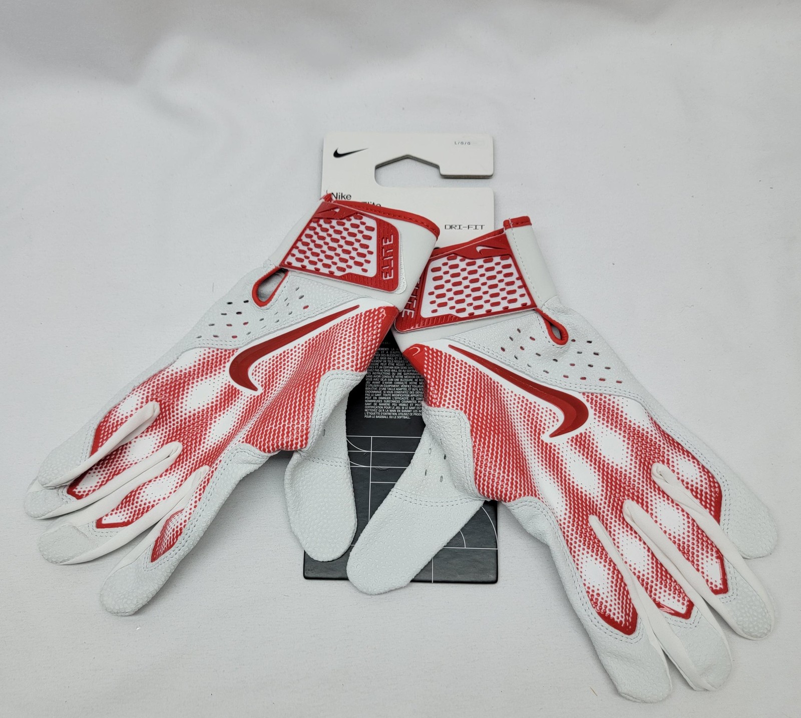 Nike Alpha Elite Batting Gloves Men Size Large #N.100.4380.124.LG White Red