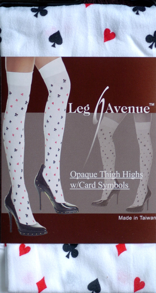Leg Avenue Fashion Card Symbol Print Opaque Thigh-Hi Stockings One Size