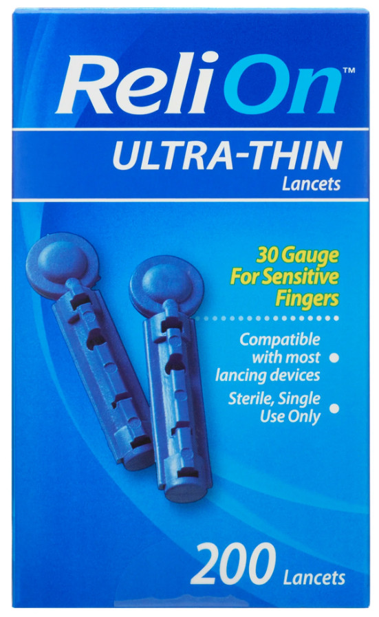 ReliOn Ultra-Thin Diabetes Blood Test Lancets for Sentitive Fingers 30G 200 Ct