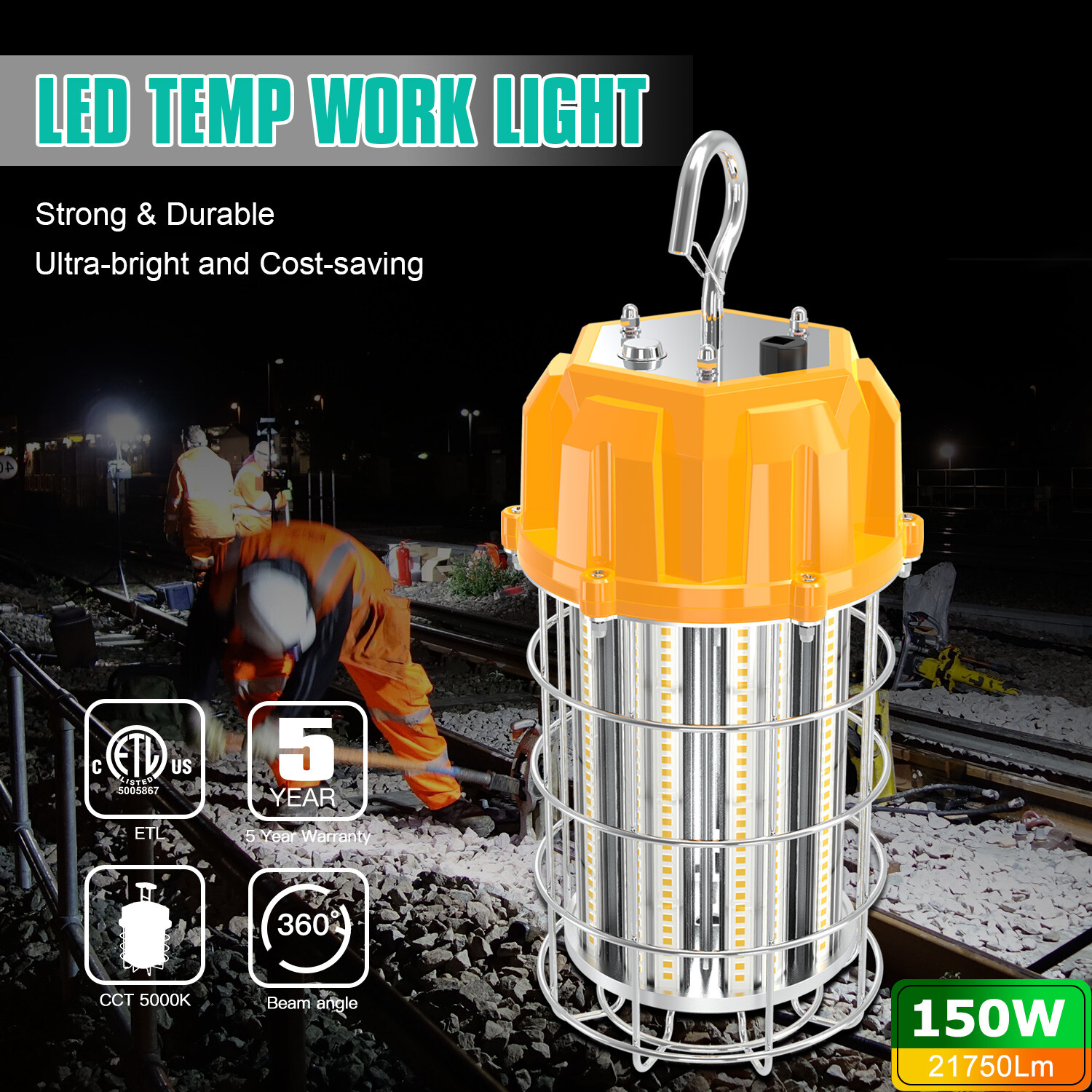 80W 100W 125W 150W LED Temporary Construction Light Hanging Portable Work Lights