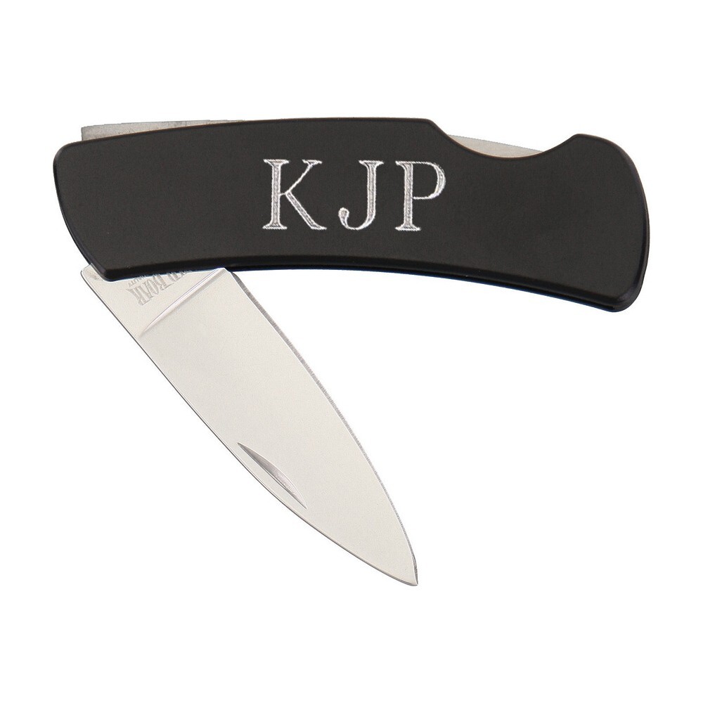 Personalized Black Folding Stainless Steel Lockback Pocket Knife Engraved Gift