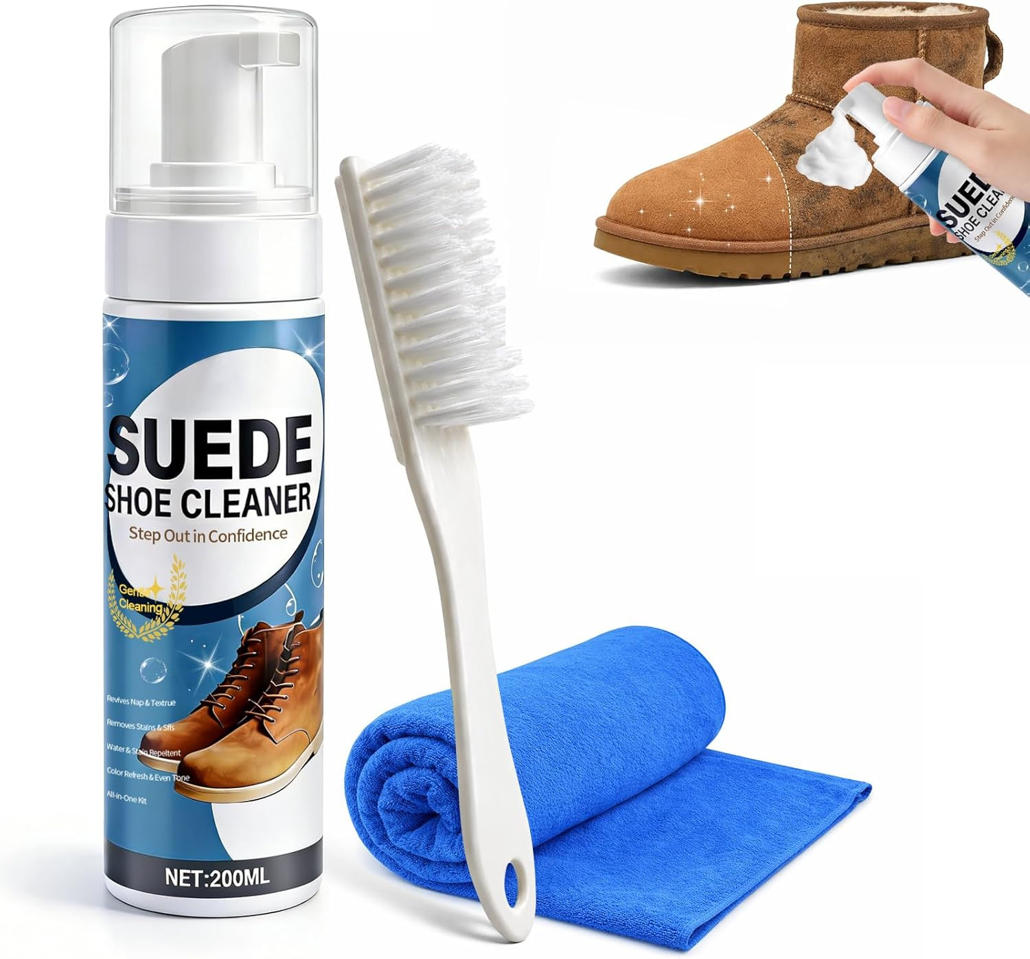 Suede Shoe Cleaner Kit, 6.76Oz Suede & Nubuck Cleaner Spray with Brush and Towel
