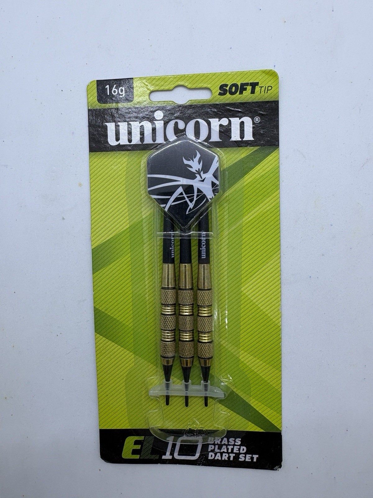 New In Package Unicorn EL10 Brass Plated Dart Set Soft Tip 16g 3 Pack
