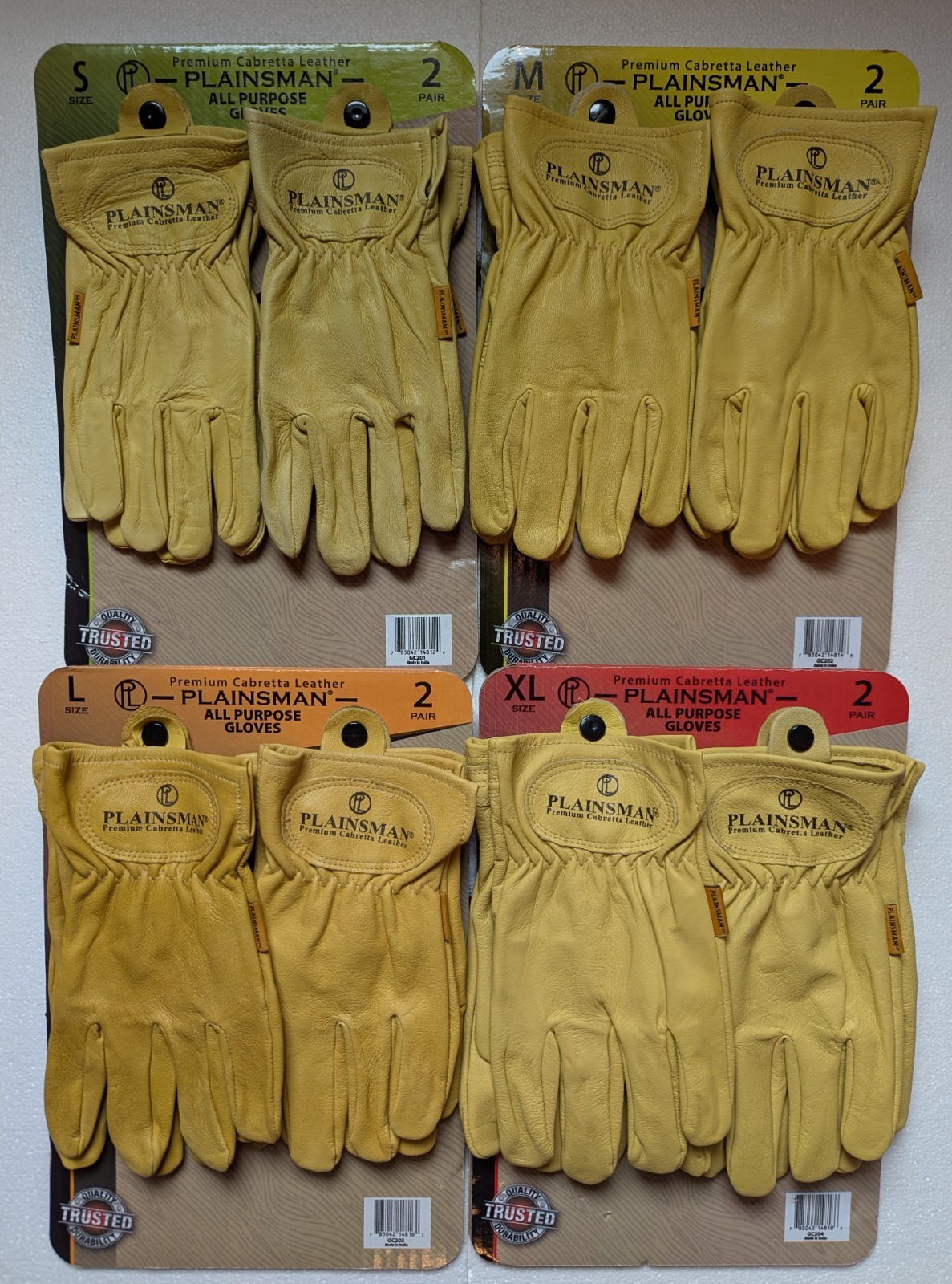 Plainsman Premium Yellow Cabretta Leather Work Gloves SM, M, L OR XL 2 PAIRS NEW
