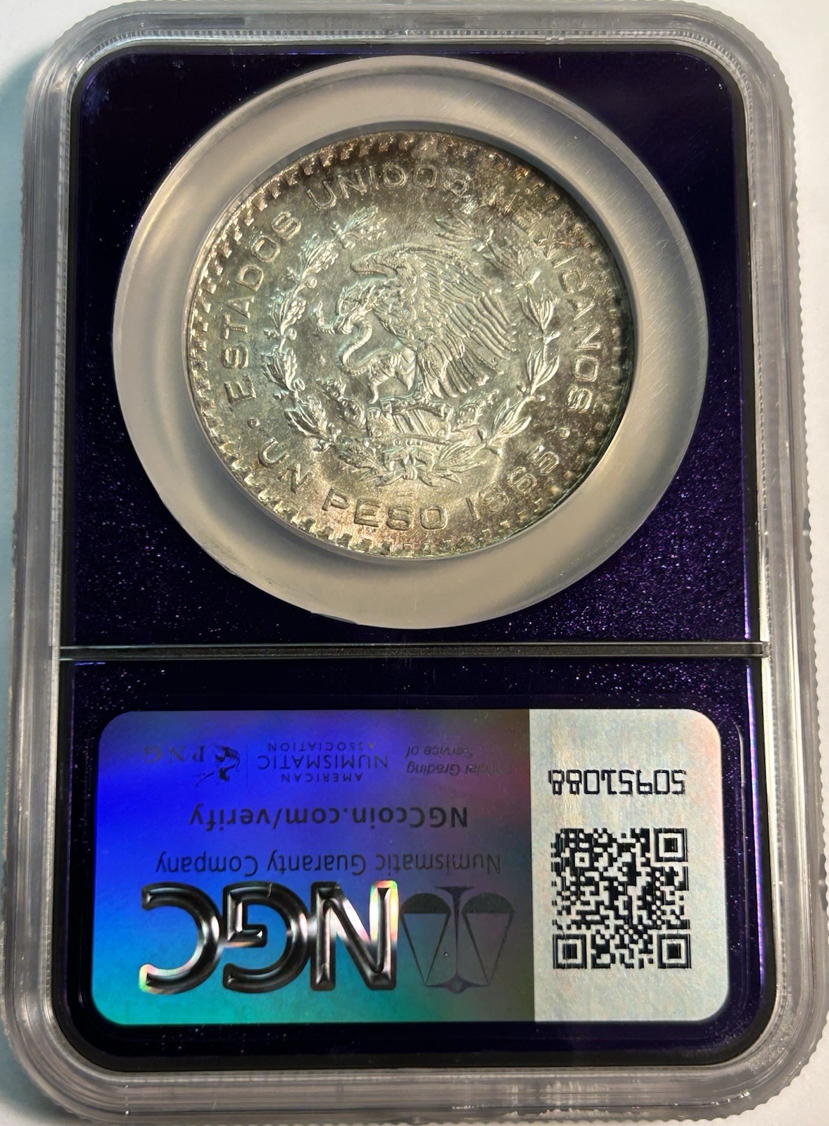 1965 Mexico Silver Peso - NGC MS65 Toned