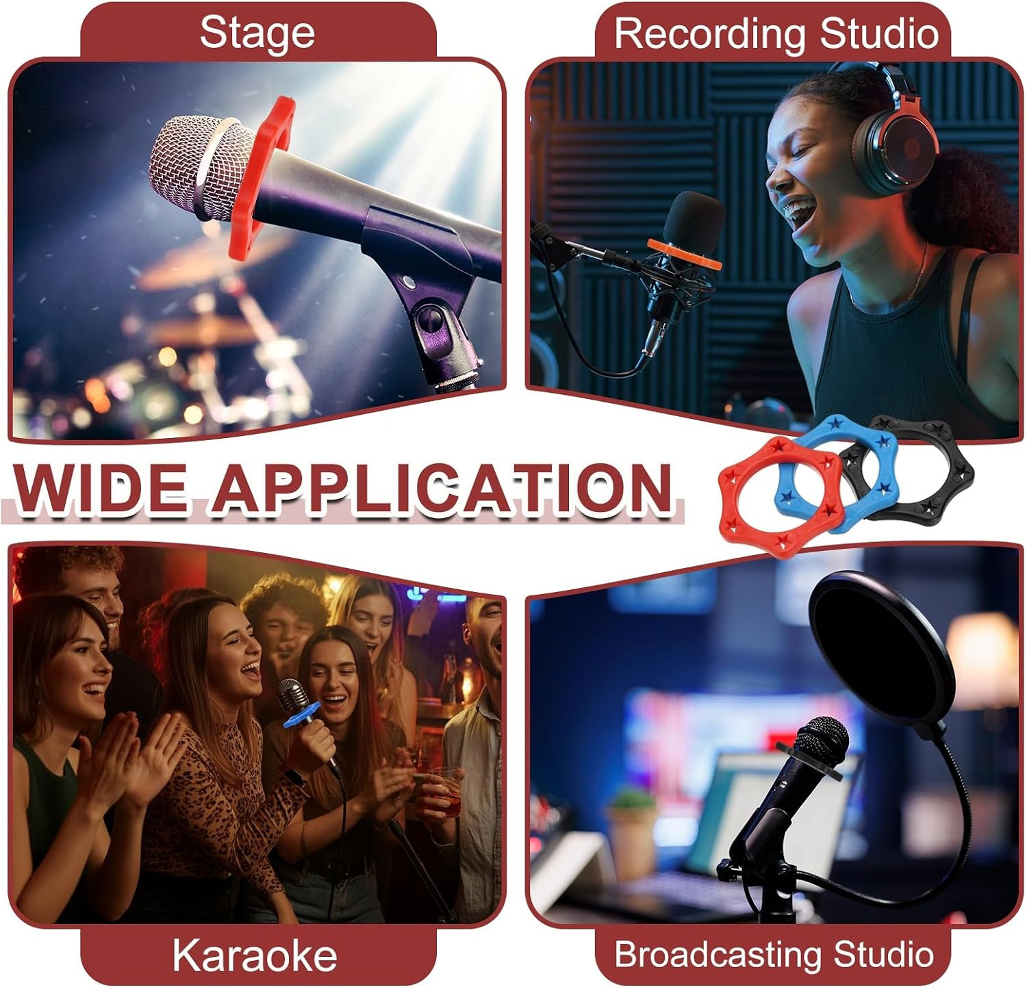 Microphone Anti-Roll Rings, Hexagonal Rubber Mic Rolling Ring - Fitting for (Wir