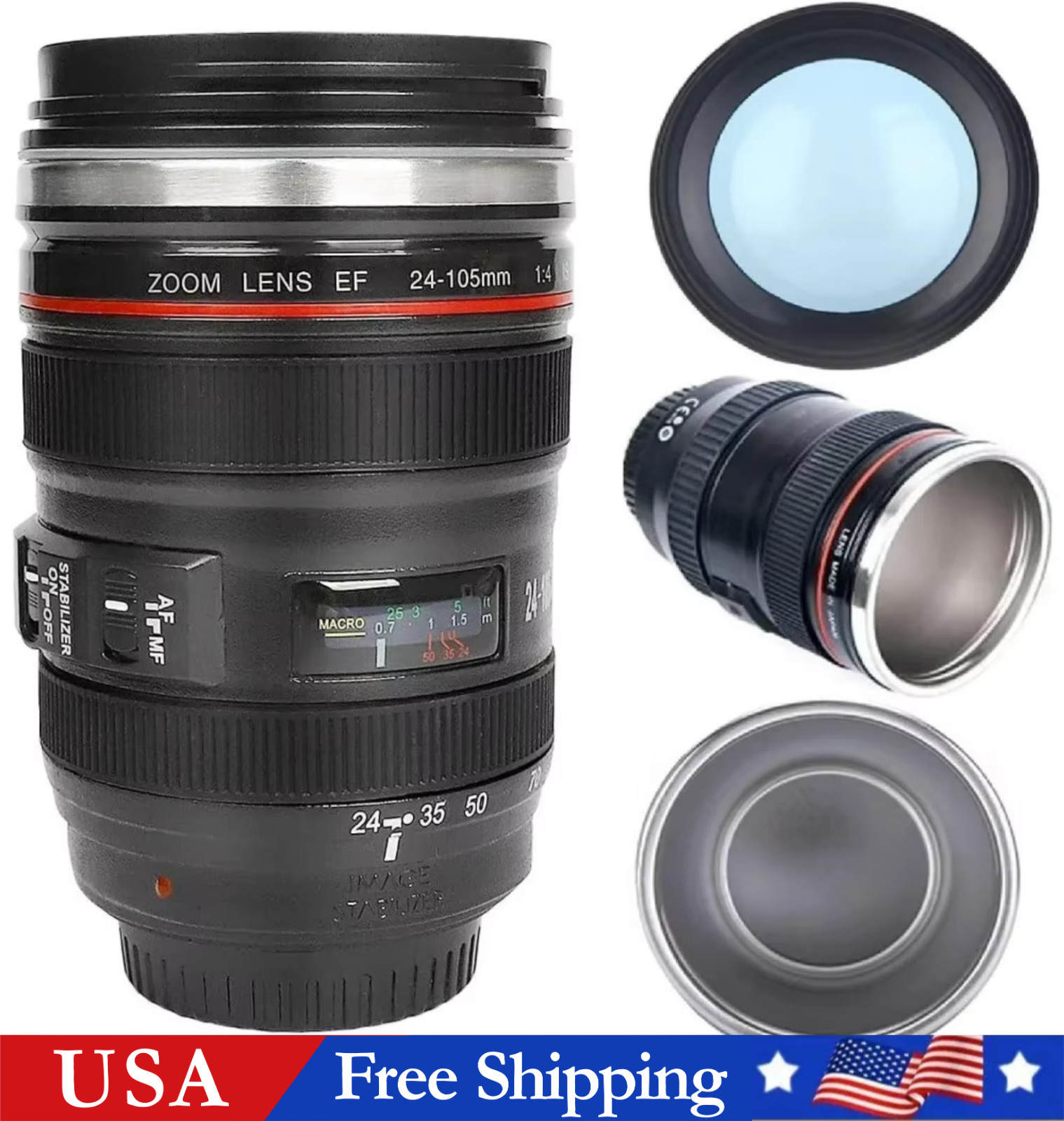 Camera Lens Coffee Mug with Lid Photographer Gift Cup
